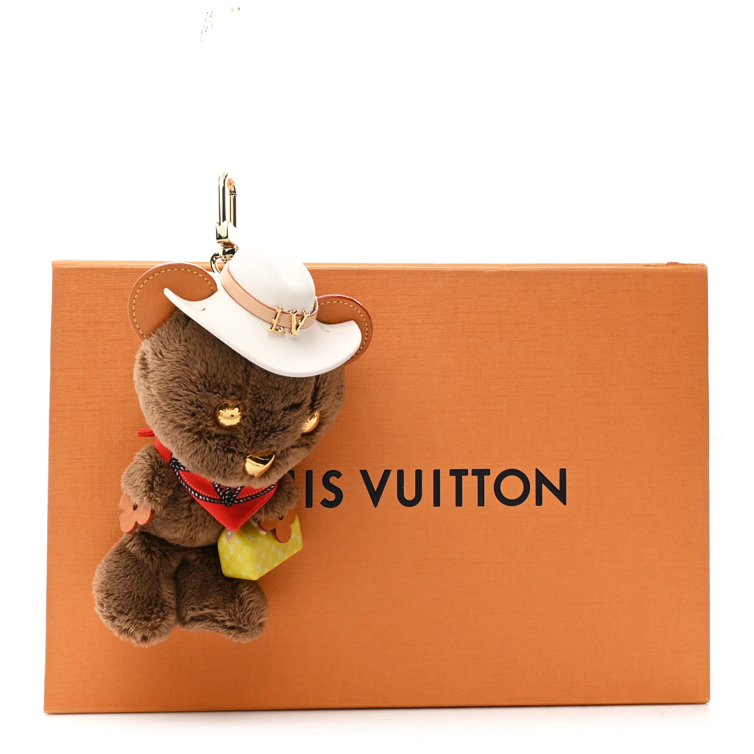 Faux Fur LV Louis Bear Western Bag Charm Key Holder Red - Image 4
