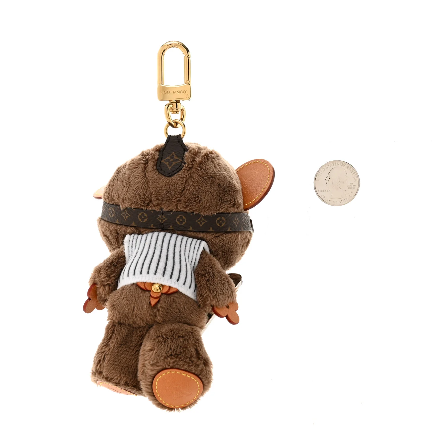 Faux Fur LV Oak Snow Bag Charm Key Holder Brown - Image 2