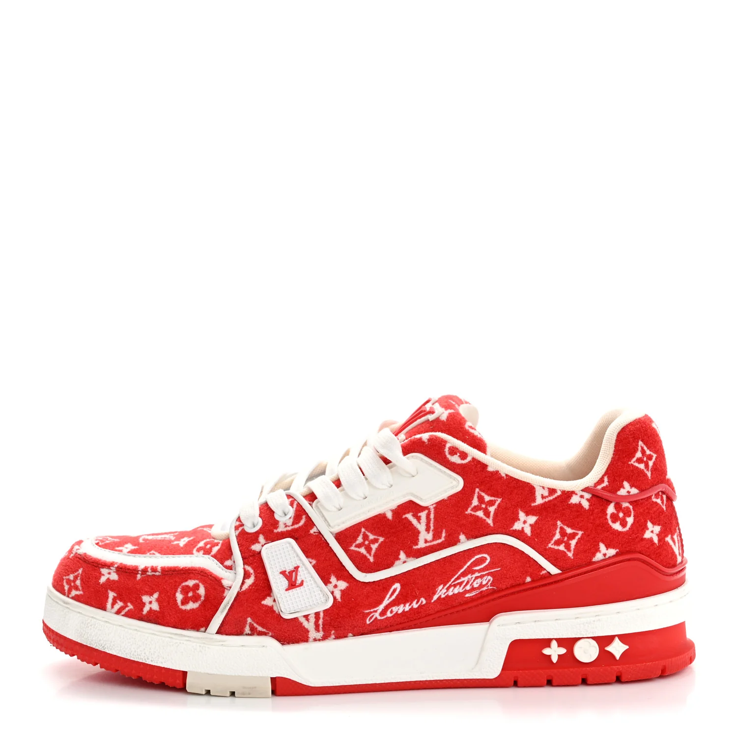 Jacquard Velvet Monogram Mens LV Trainer Sneakers 8 Red - Image 3