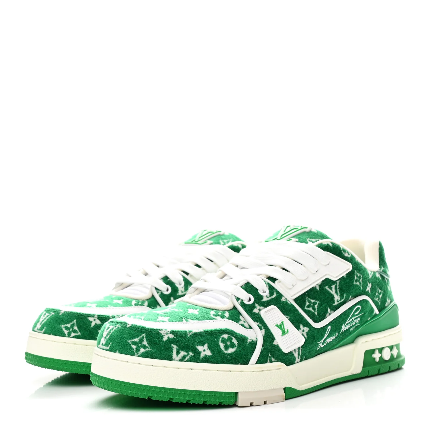 Jacquard Velvet Monogram Mens LV Trainer Sneakers 9 Vert - Image 4