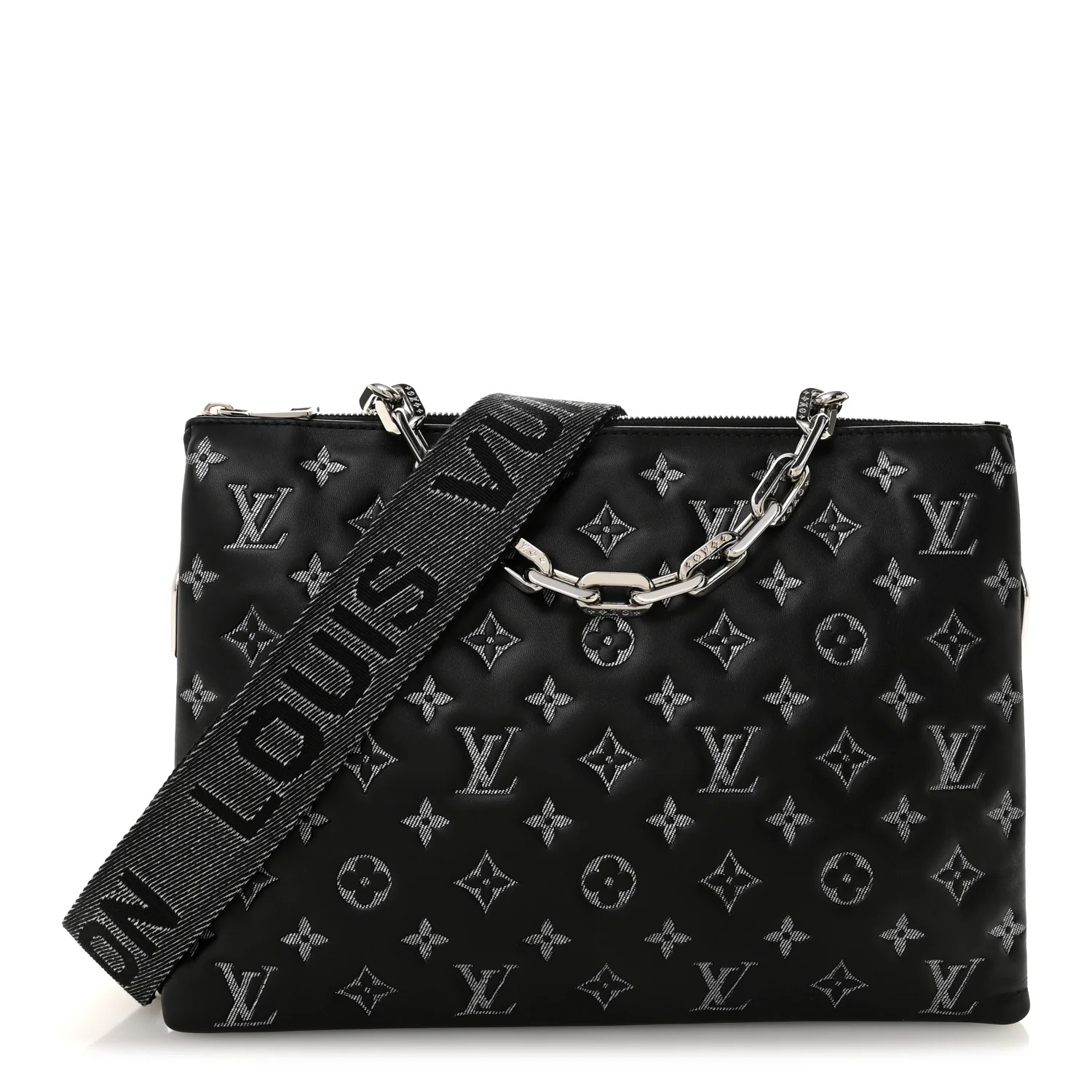 Lambskin Embossed Monogram Coussin MM Black Gray