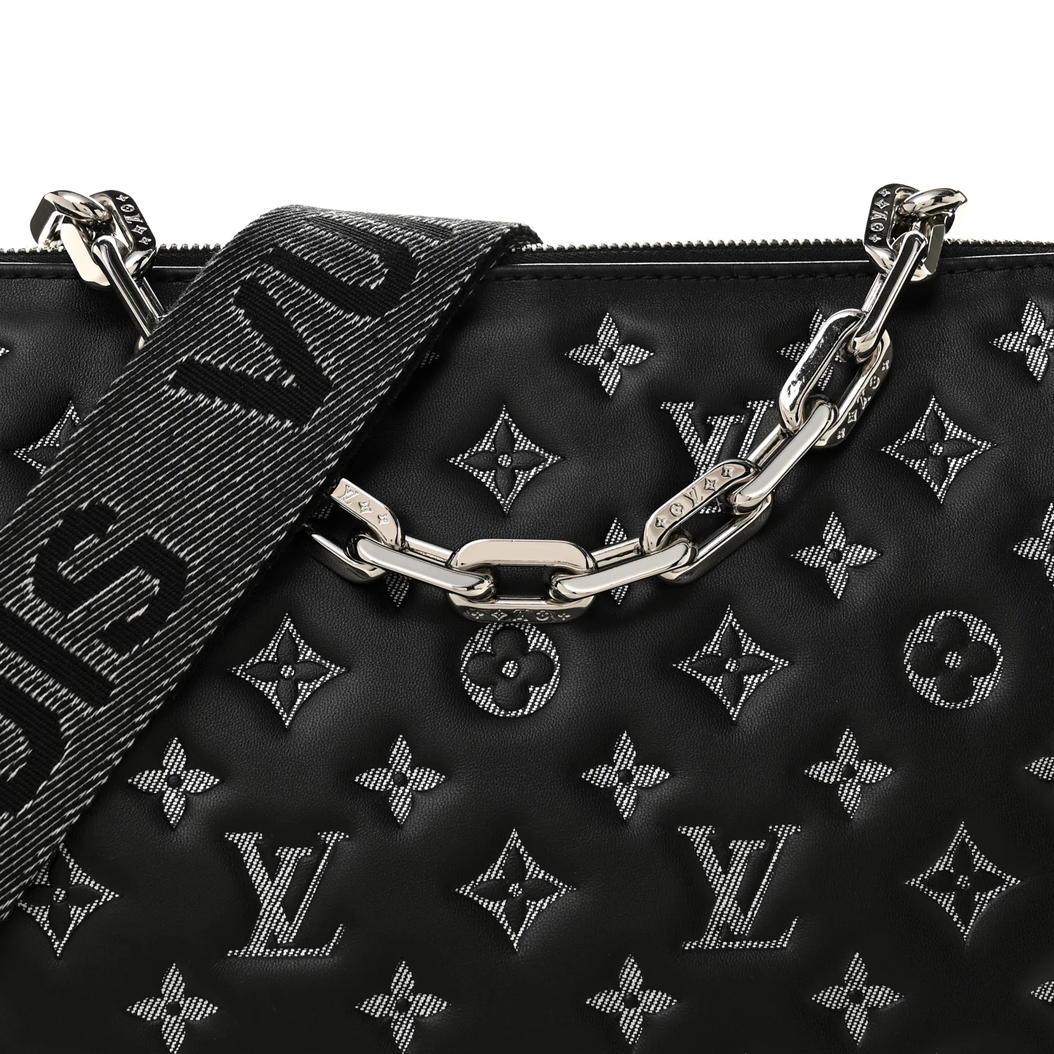 Lambskin Embossed Monogram Coussin MM Black Gray - Image 9