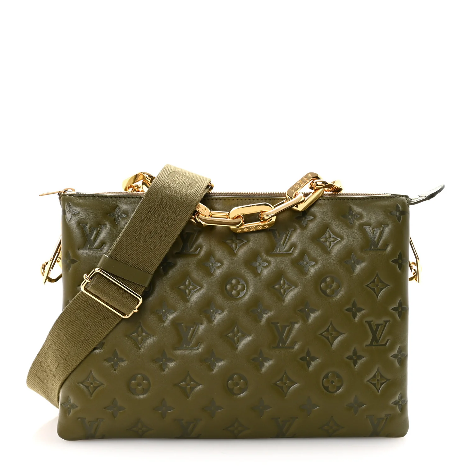 Lambskin Embossed Monogram Coussin MM Khaki