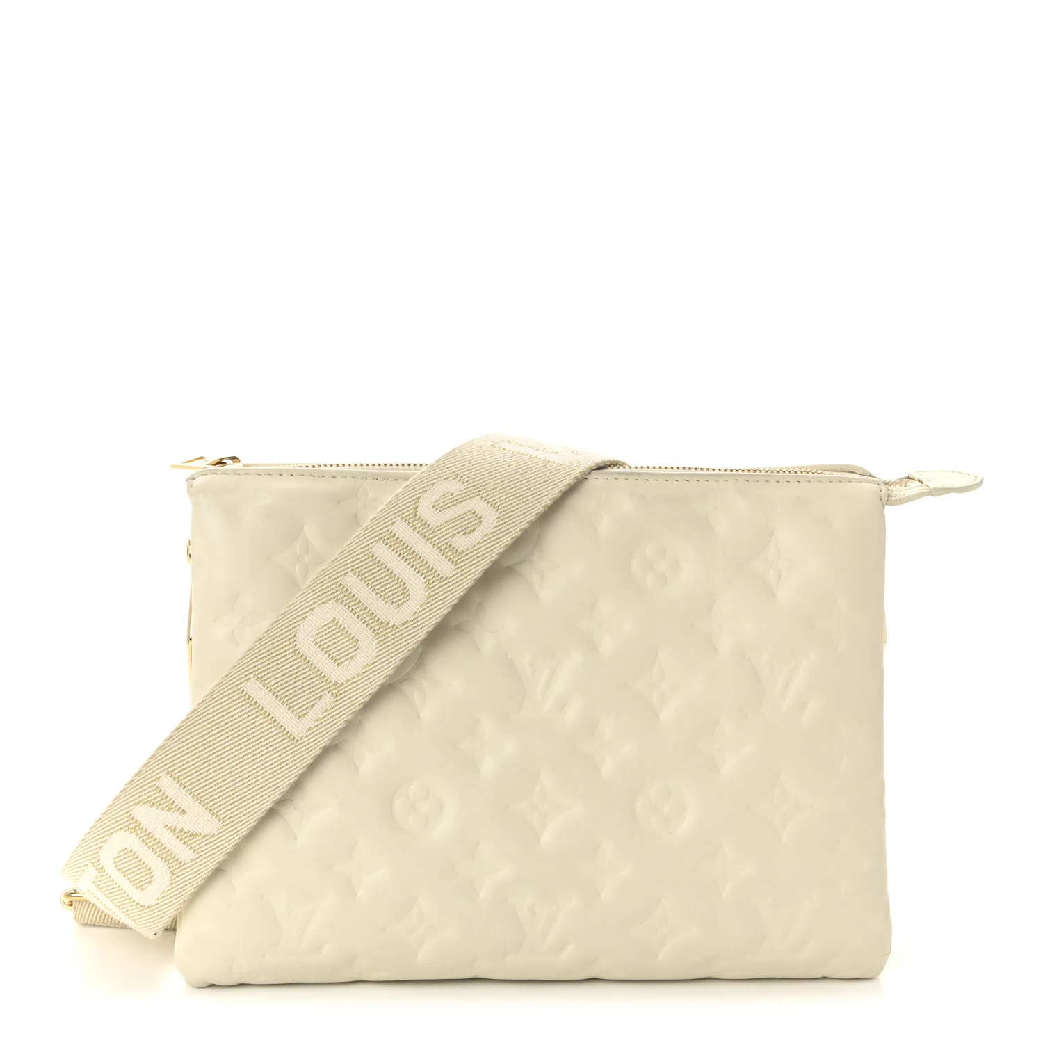 Lambskin Embossed Monogram Coussin PM Beige Cream