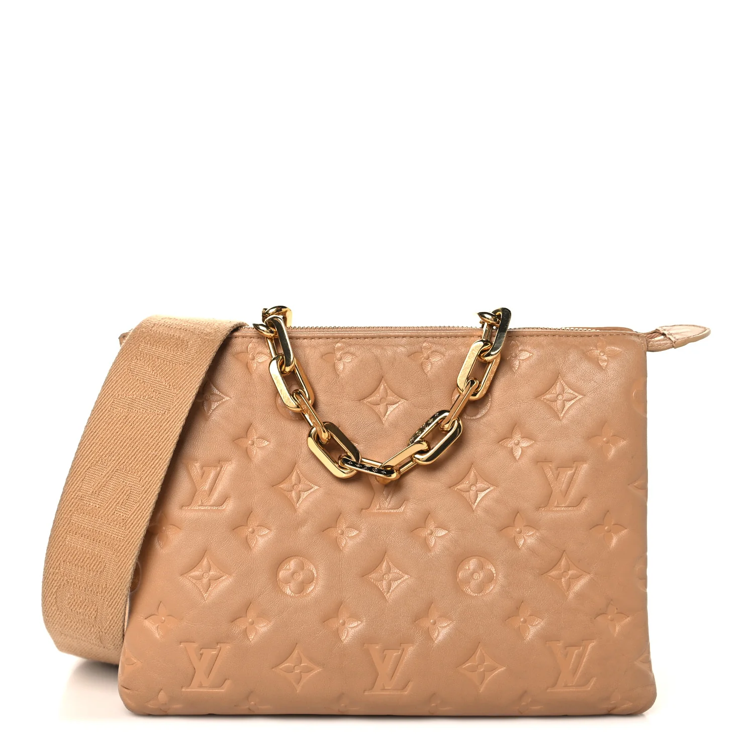 Lambskin Embossed Monogram Coussin PM Camel
