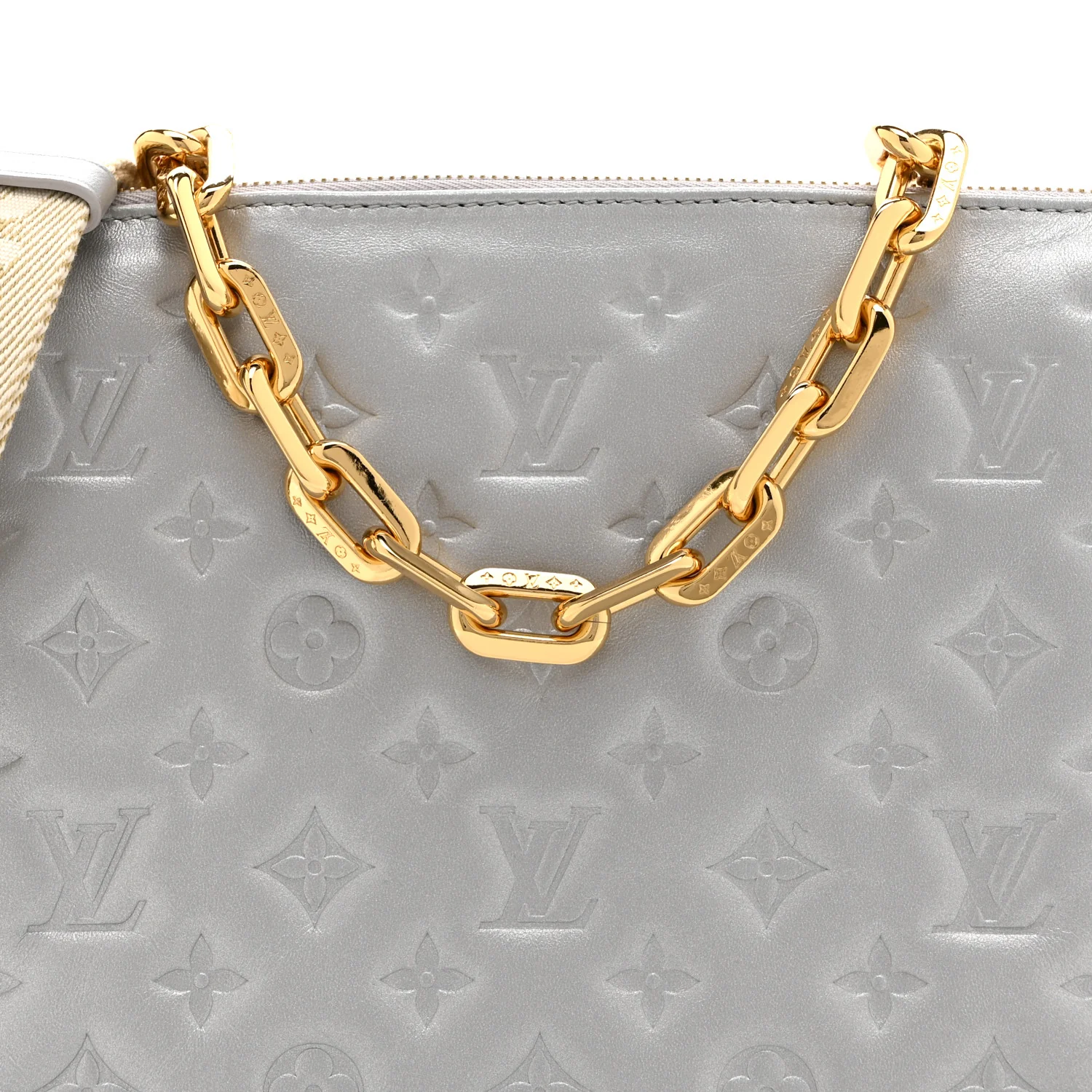 Lambskin Embossed Monogram Coussin PM Silver - Image 7
