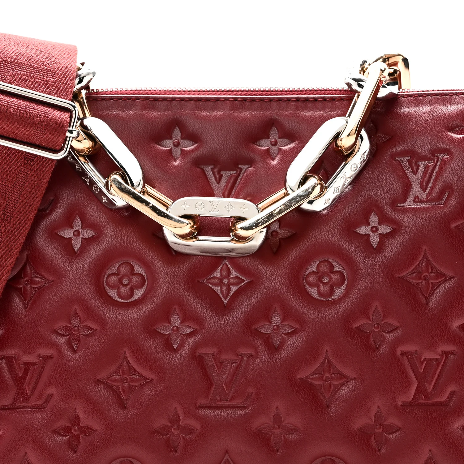 Lambskin Embossed Monogram Coussin PM Wine - Image 7