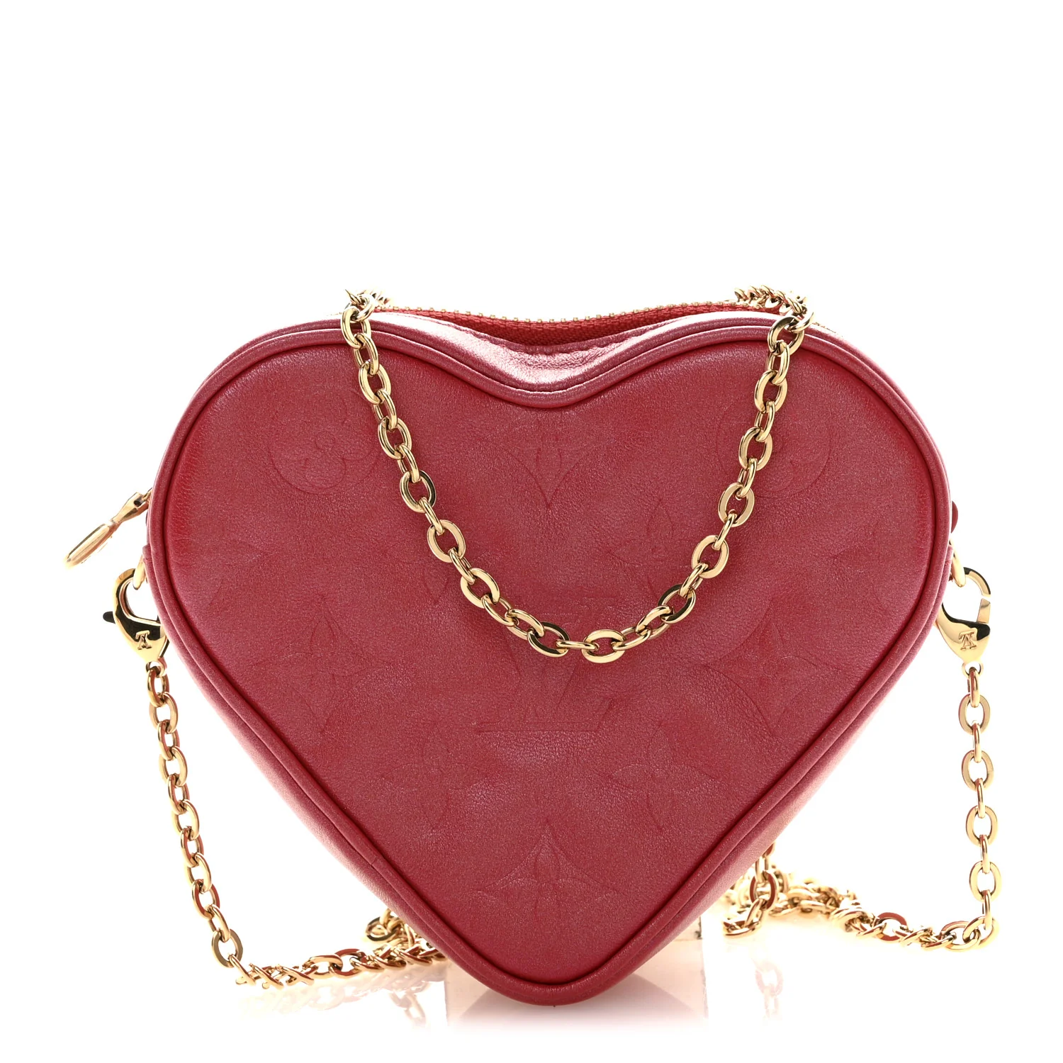 Lambskin Embossed Monogram Fall In Love Sac Coeur Heart Chain Bag Lipstick Red