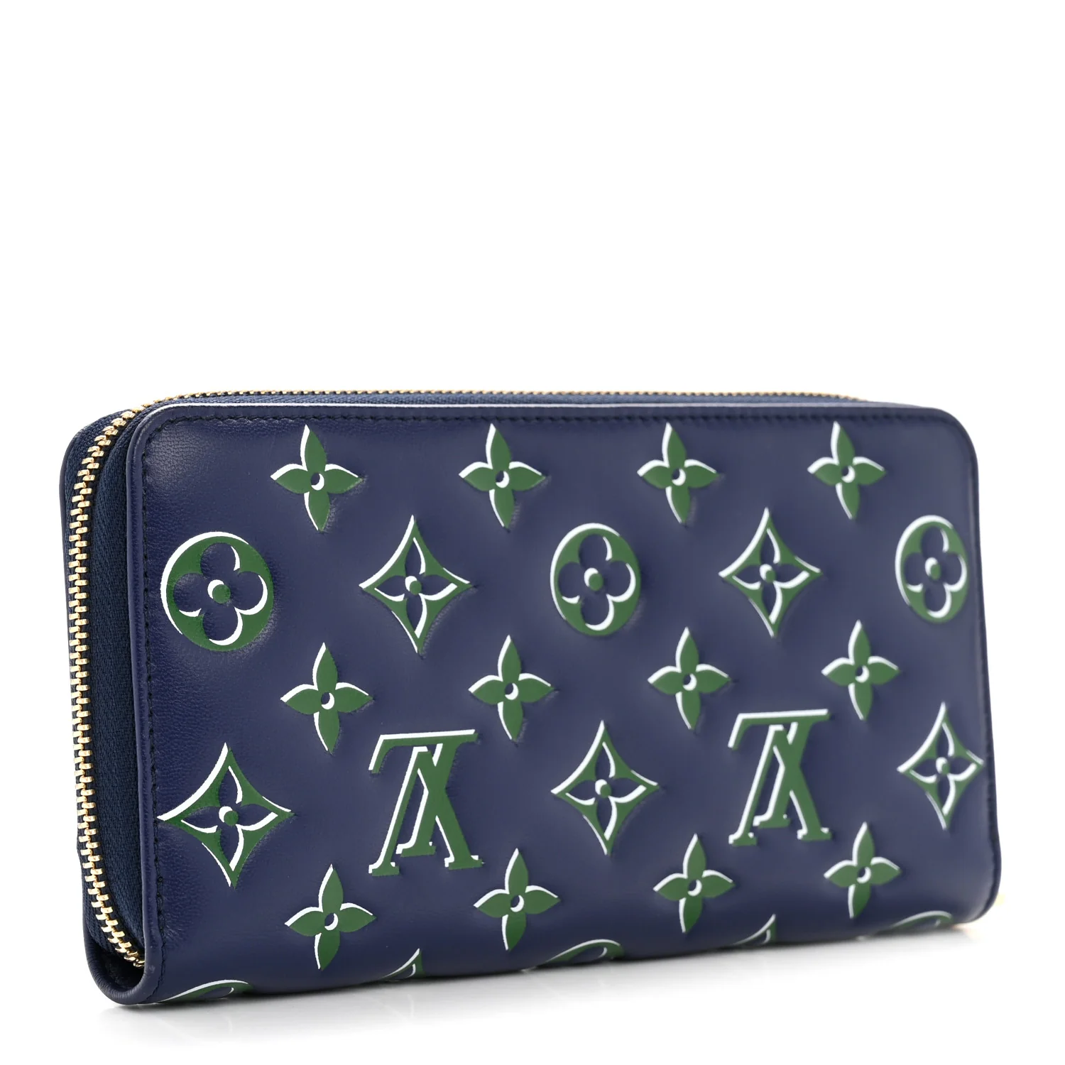 Lambskin Embossed Monogram LV Coussin Zippy Wallet Blue Green - Image 3