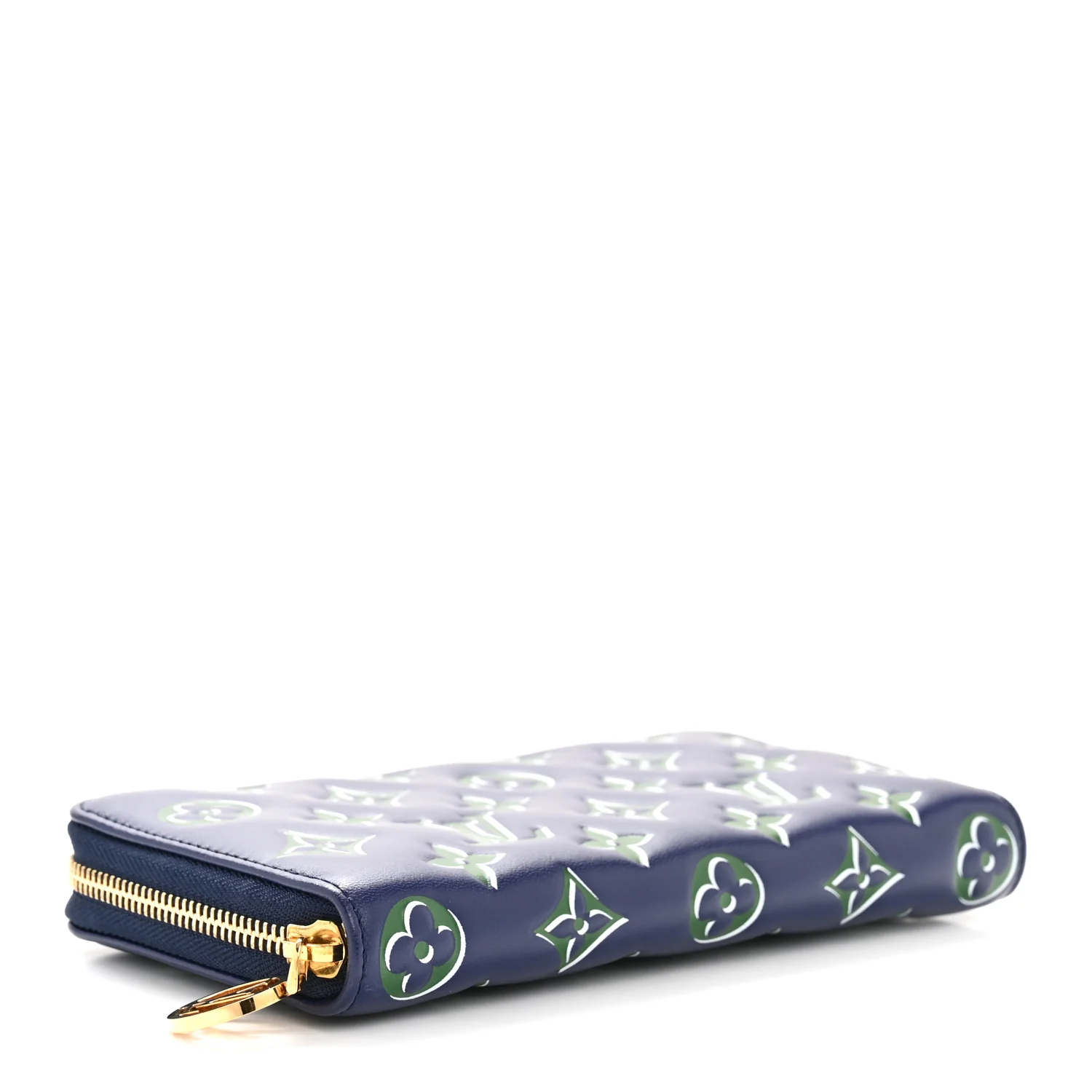 Lambskin Embossed Monogram LV Coussin Zippy Wallet Blue Green - Image 4