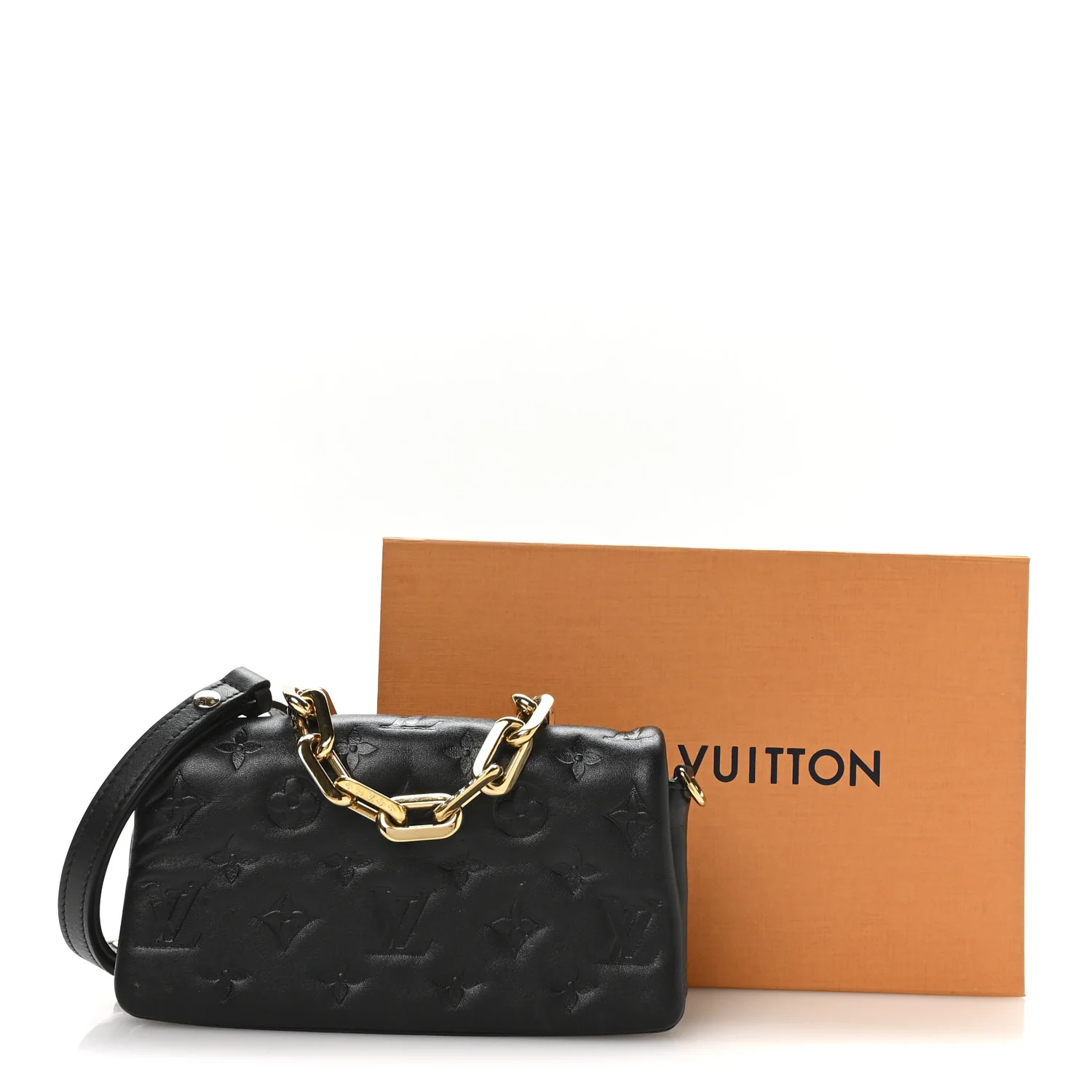 Lambskin Embossed Monogram Pochette Coussin Crossbody Black - Image 19
