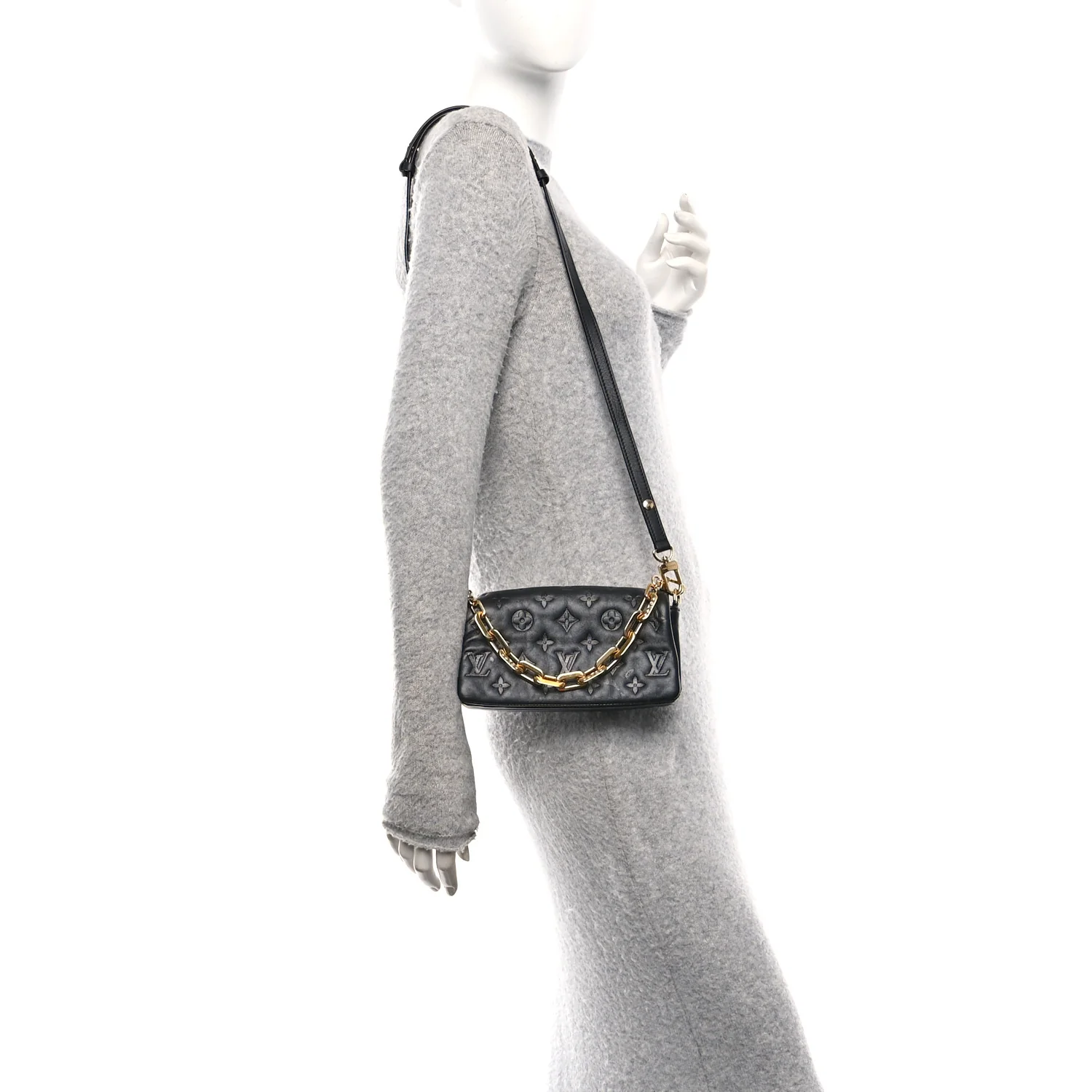 Lambskin Embossed Monogram Pochette Coussin Crossbody Black - Image 3