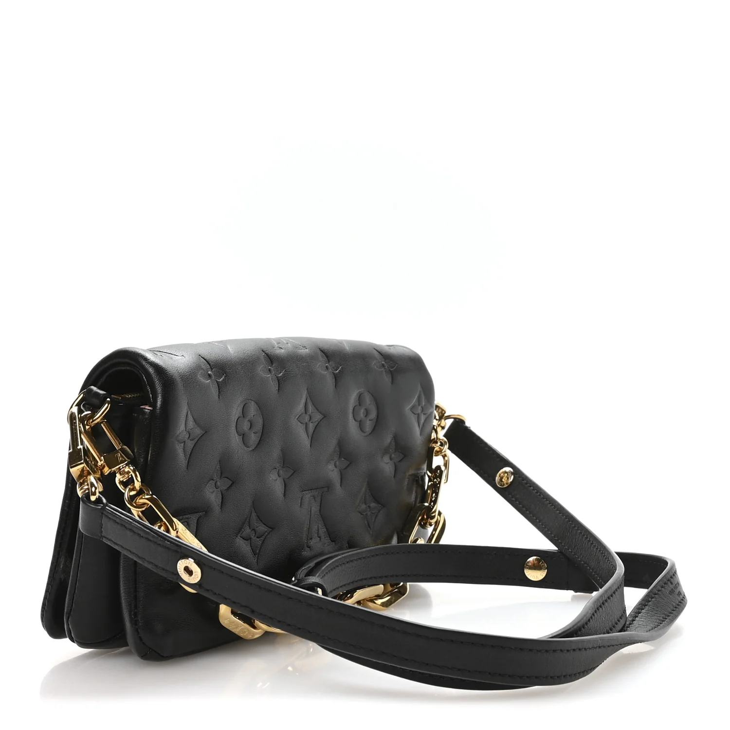 Lambskin Embossed Monogram Pochette Coussin Crossbody Black - Image 5