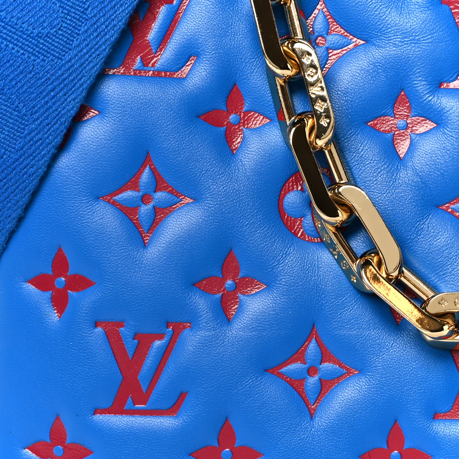 Lambskin Embossed Monogram Vuittamins Coussin PM Blue Red - Image 9