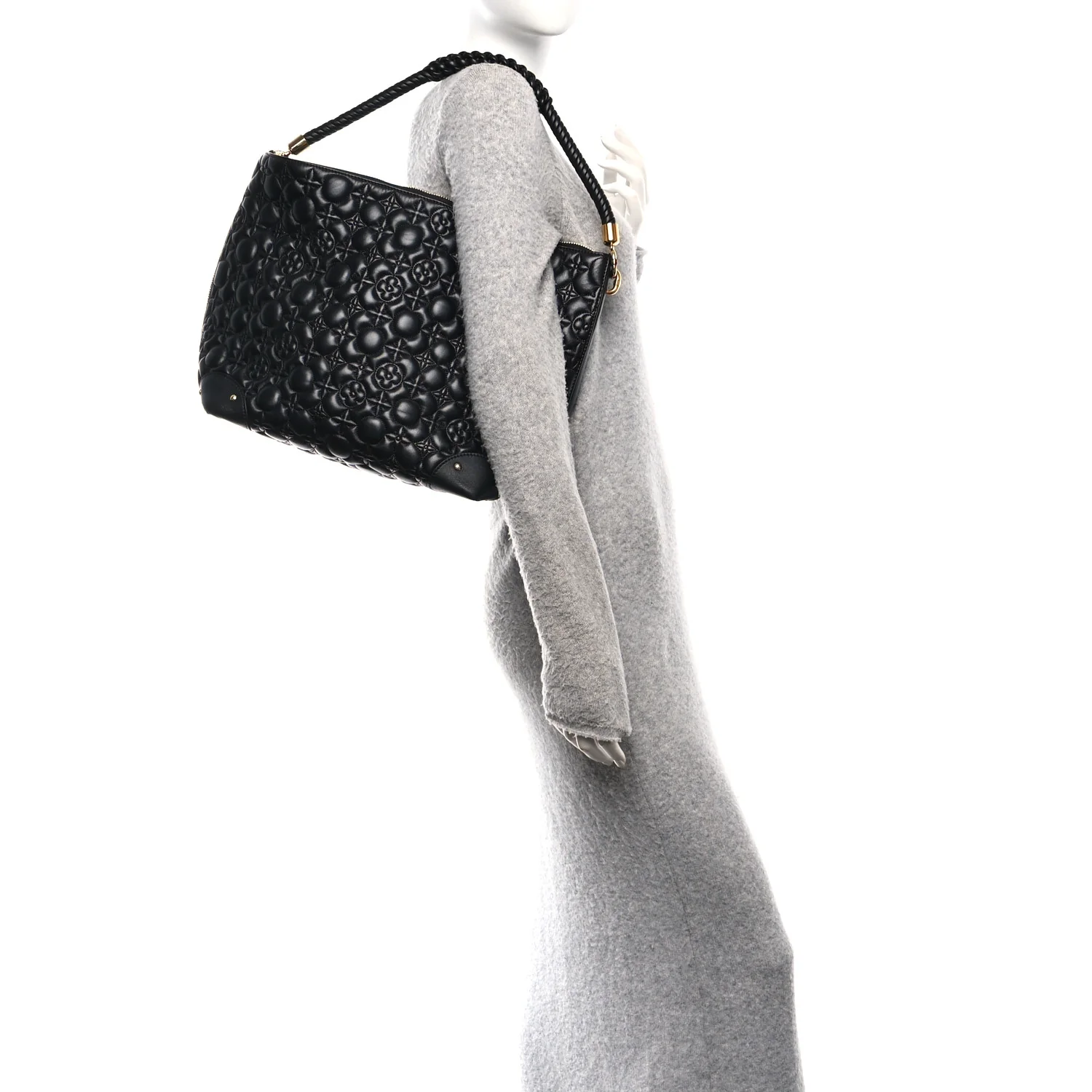 Lambskin Quilted Flowers Triangle Softy Black - Image 2