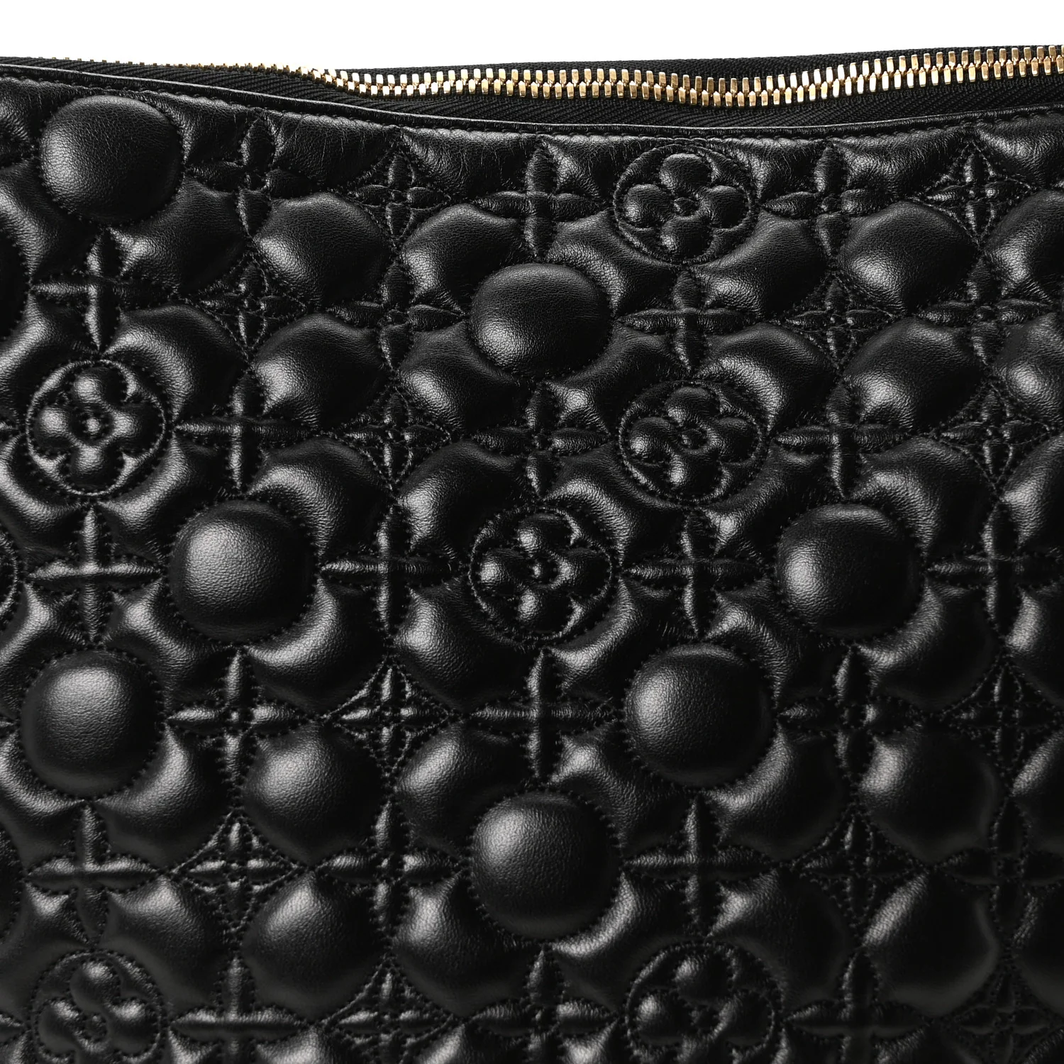 Lambskin Quilted Flowers Triangle Softy Black - Image 7