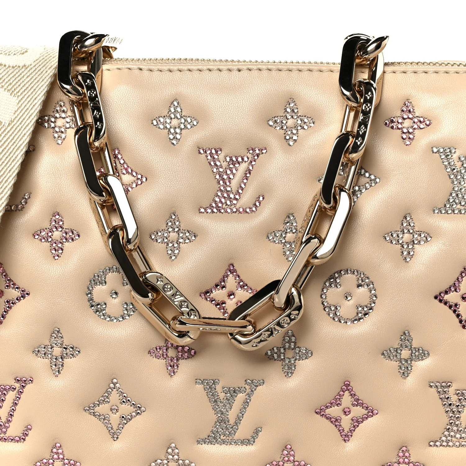 Lambskin Swarovski Crystal Embossed Monogram Coussin PM Nude - Image 10