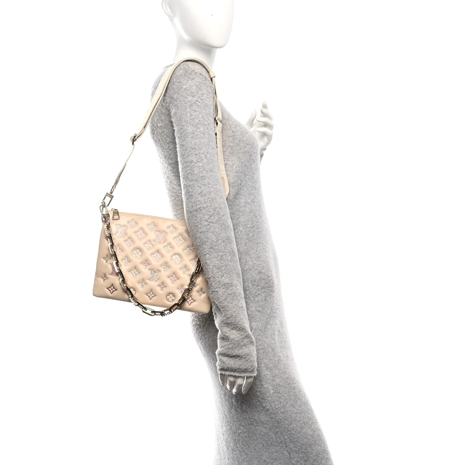 Lambskin Swarovski Crystal Embossed Monogram Coussin PM Nude - Image 2