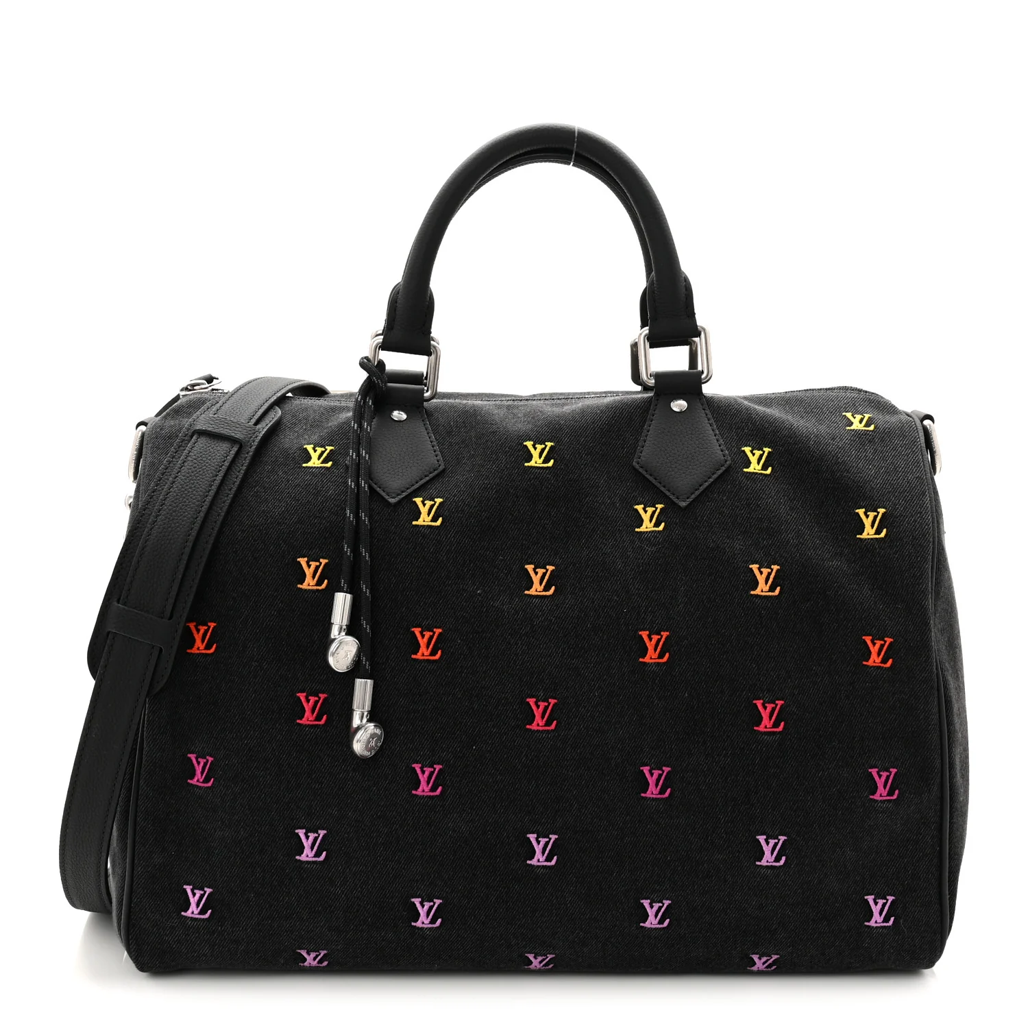 LV Blason Denim Calfskin Speedy Bandouliere 40 Black Gradient Orange