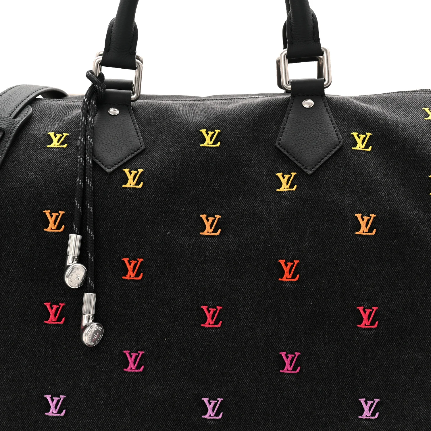 LV Blason Denim Calfskin Speedy Bandouliere 40 Black Gradient Orange - Image 6