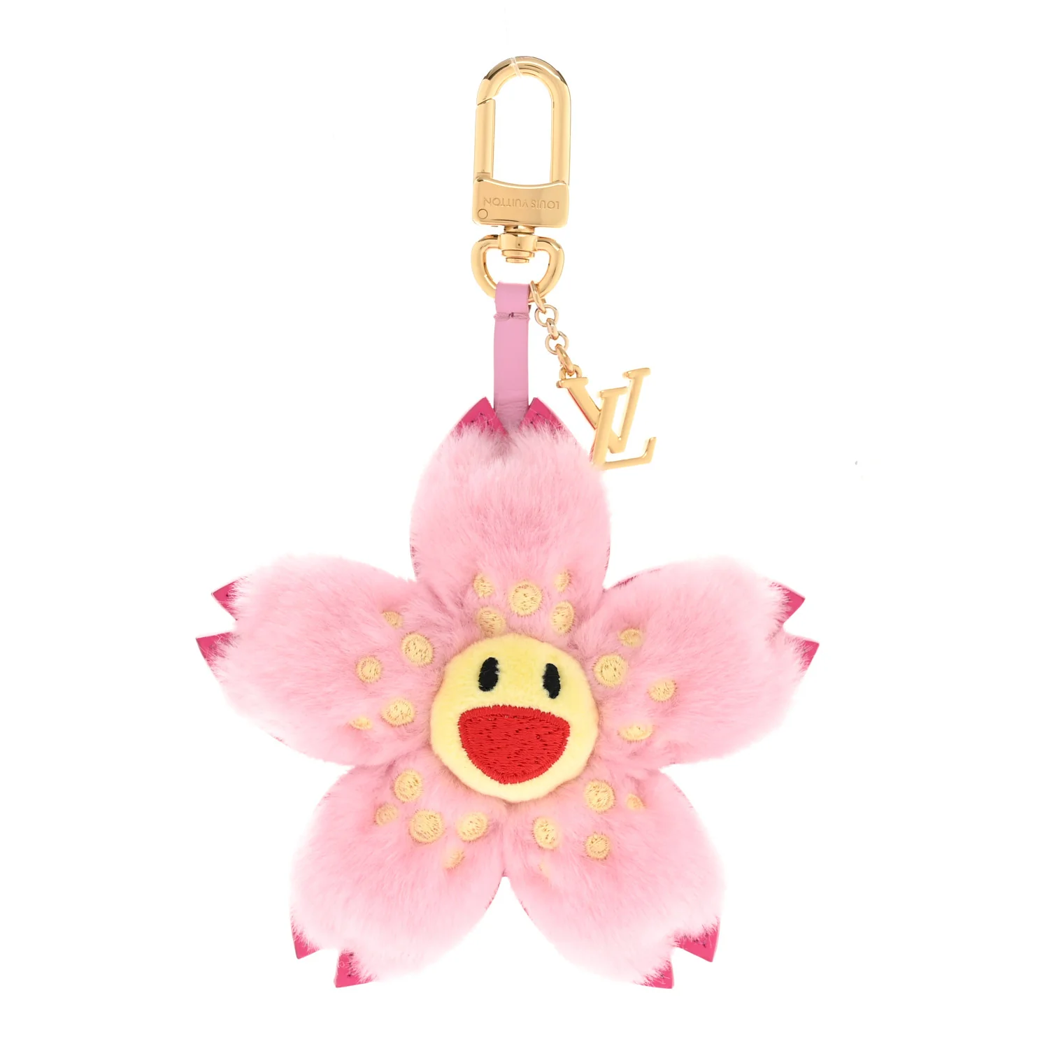 LV X TM Faux Fur Cherry Blossom Bag Charm Pink