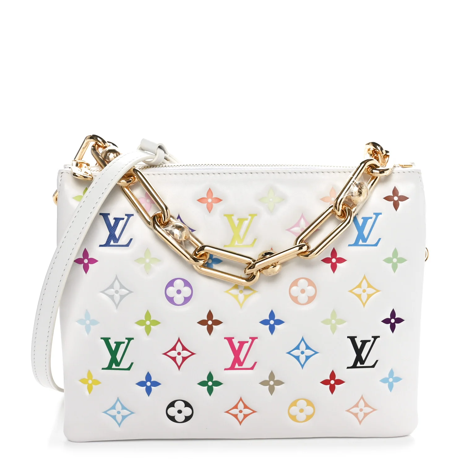 LV x TM Lambskin Embossed Monogram Coussin PM White Multicolor