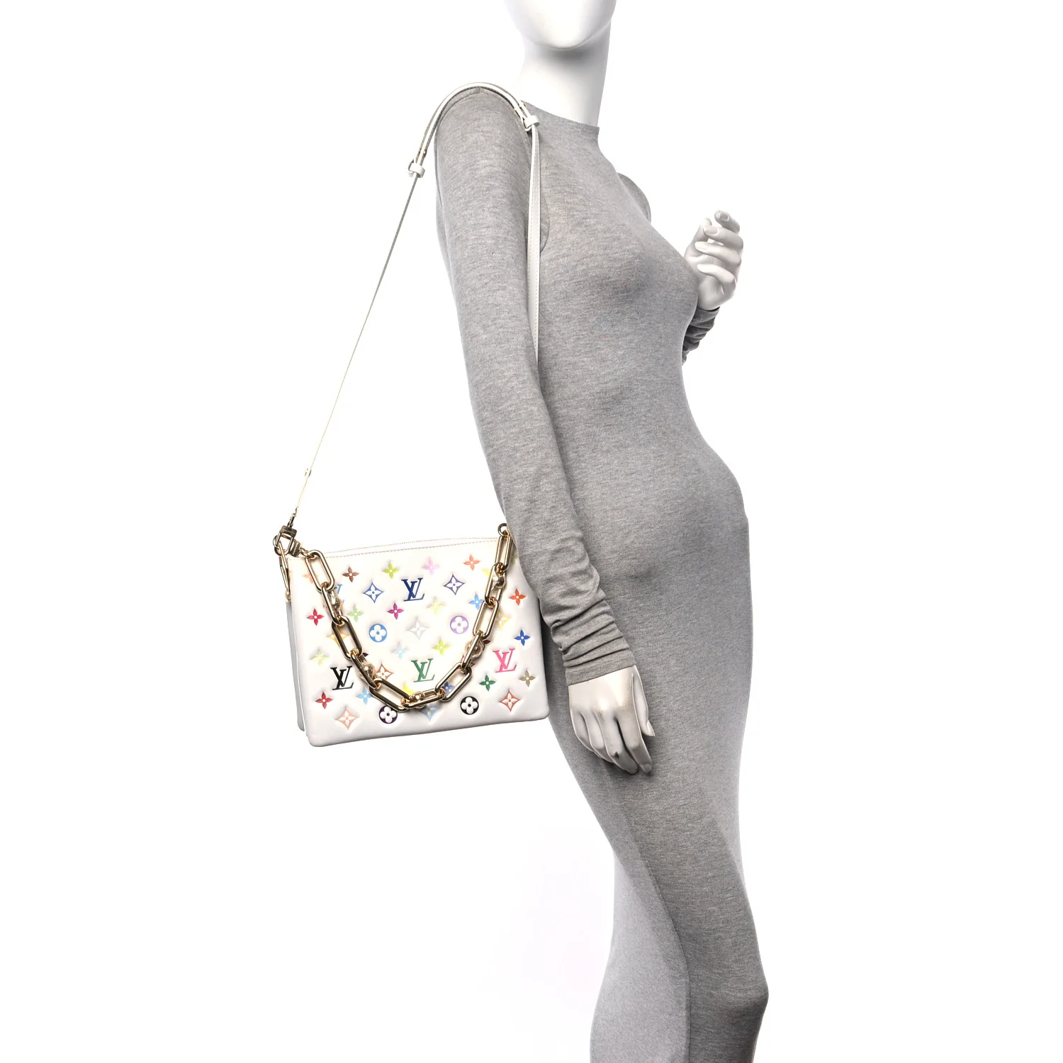 LV x TM Lambskin Embossed Monogram Coussin PM White Multicolor - Image 3