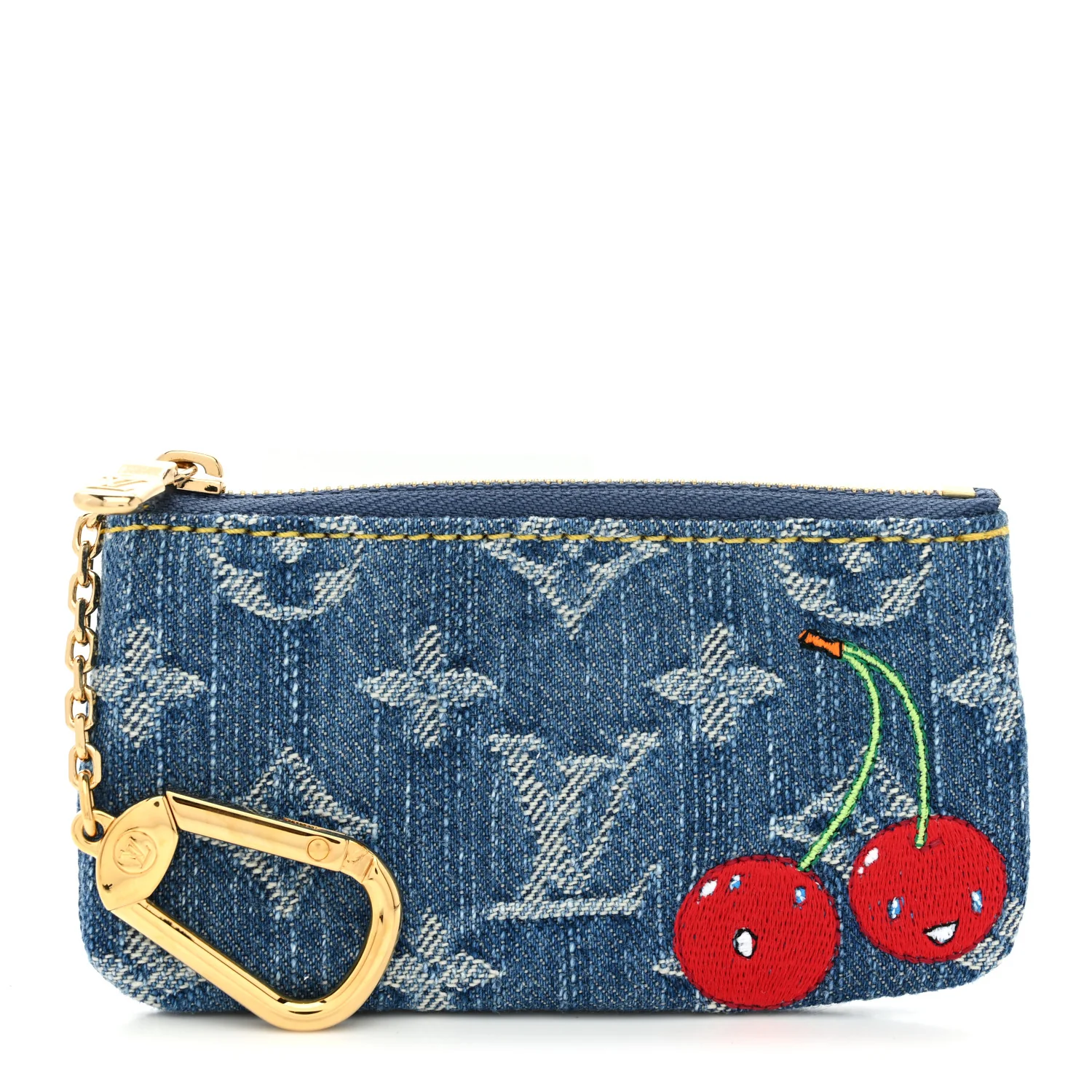 LV X TM Monogram Denim Cerises Key Pouch Blue