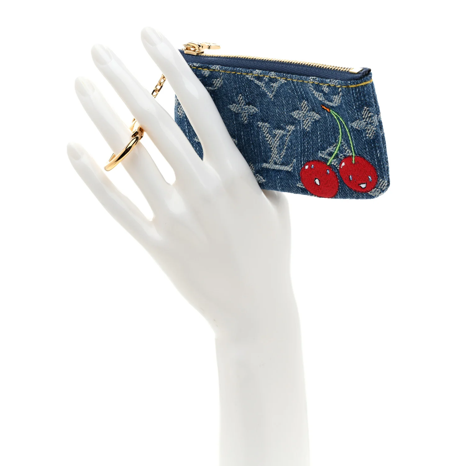 LV X TM Monogram Denim Cerises Key Pouch Blue - Image 2