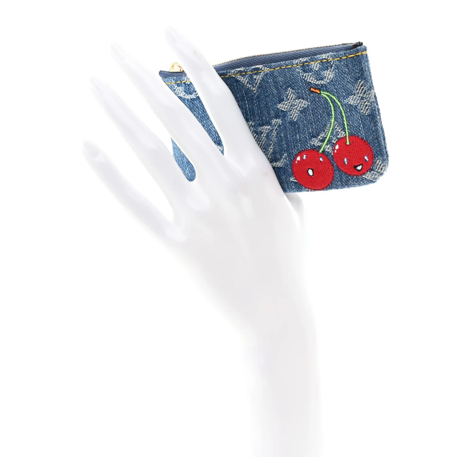 LV X TM Monogram Denim Cerises Key Pouch Blue - Image 2