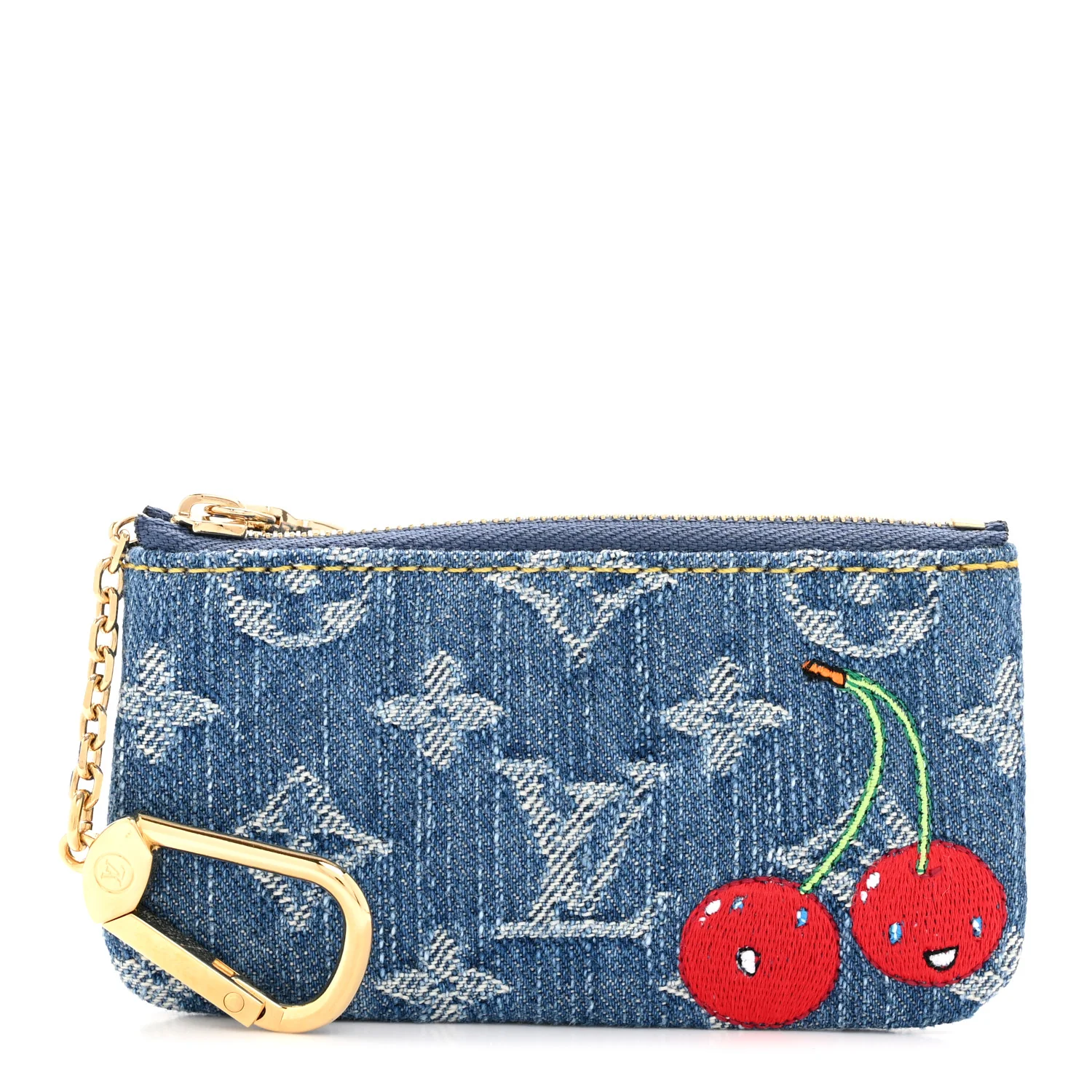 LV X TM Monogram Denim Cerises Key Pouch Blue