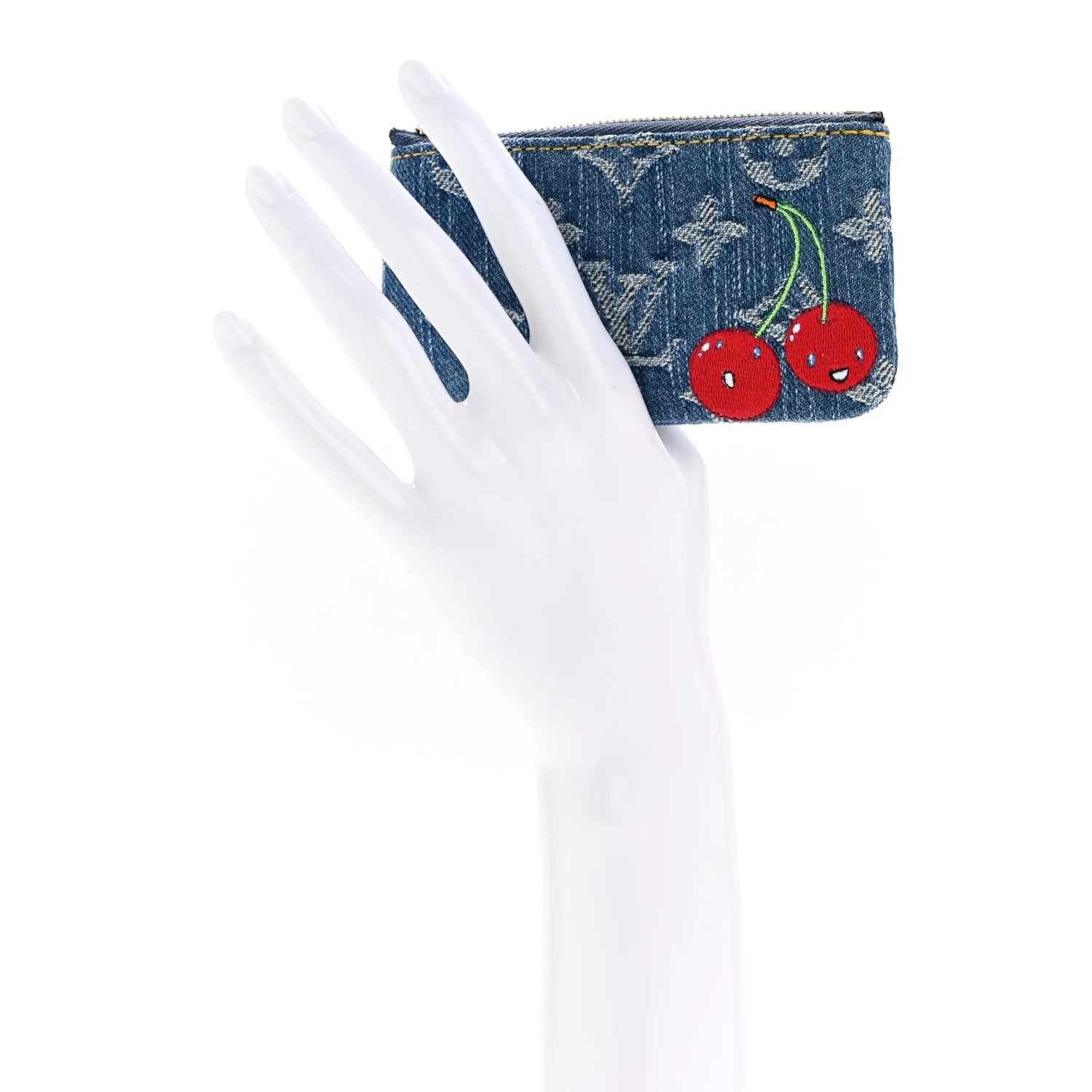 LV X TM Monogram Denim Cerises Key Pouch Blue - Image 2