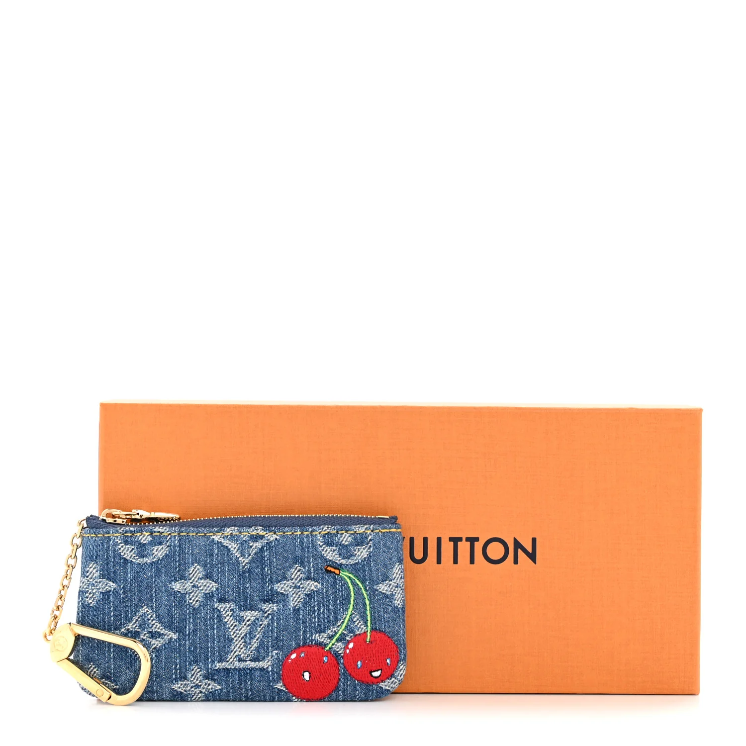 LV X TM Monogram Denim Cerises Key Pouch Blue - Image 7