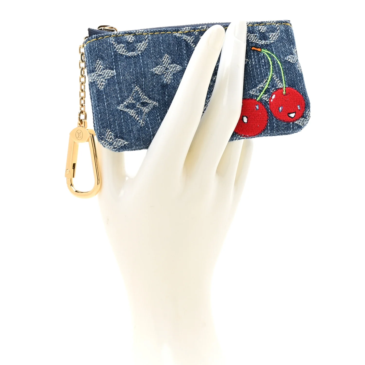 LV X TM Monogram Denim Cerises Key Pouch Blue - Image 2