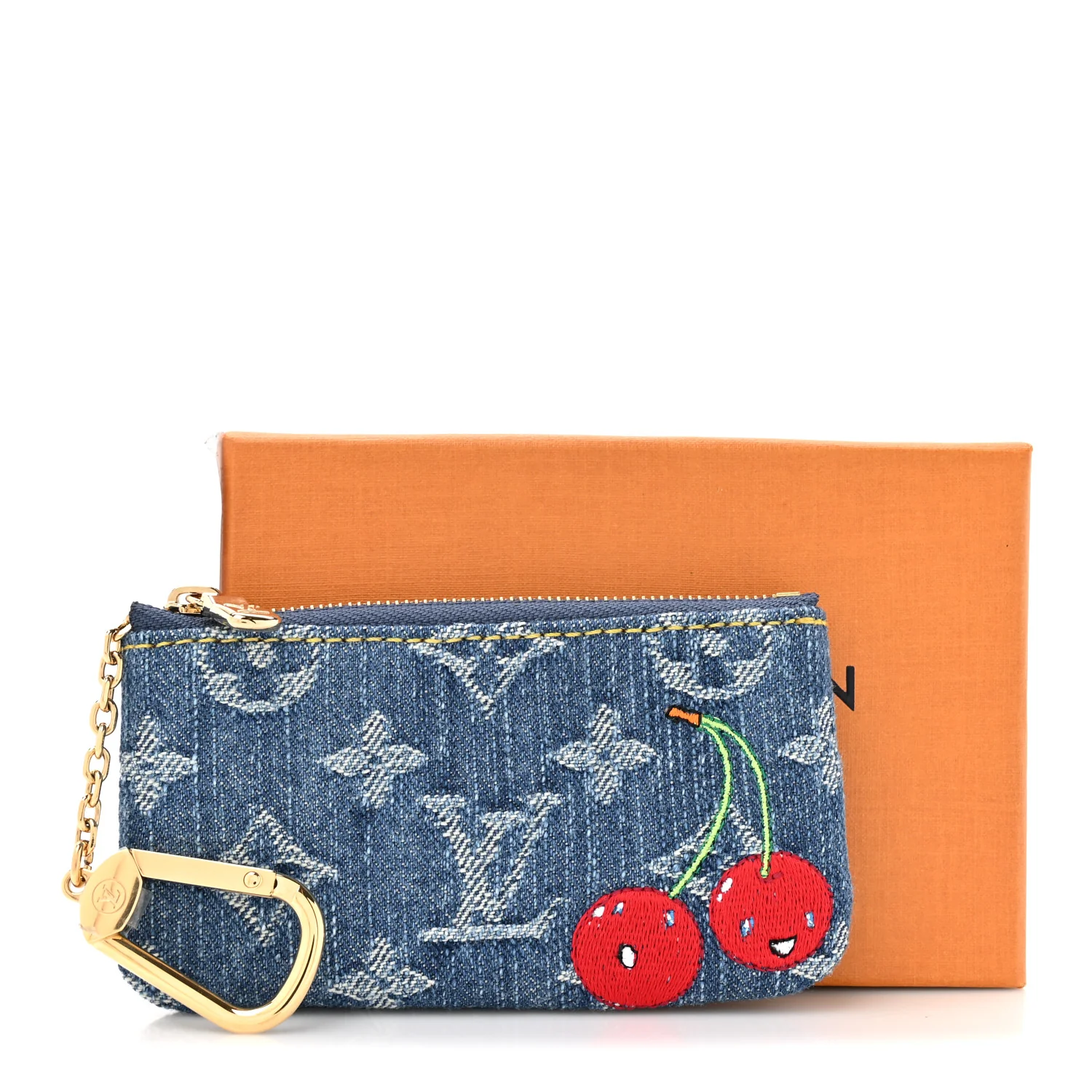 LV X TM Monogram Denim Cerises Key Pouch Blue - Image 7