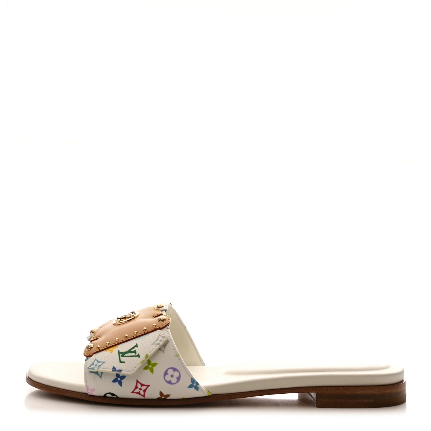 LV X TM Monogram Multicolor Frame Flat Mule Sandals 38 White Multicolor
