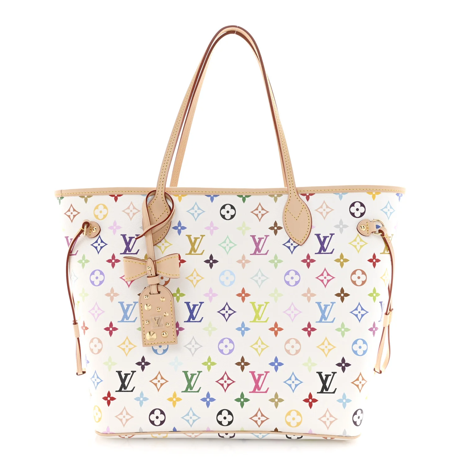 LV x TM Monogram Multicolor Neverfull MM White
