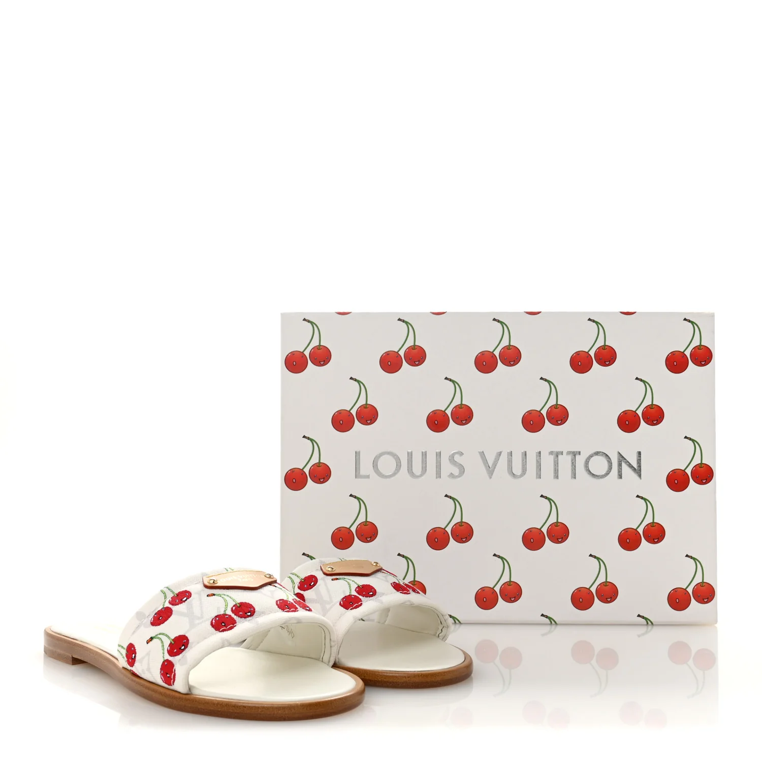 LV x TM Raffia Monogram Cerises Lily Flat Mule 36.5 White - Image 10