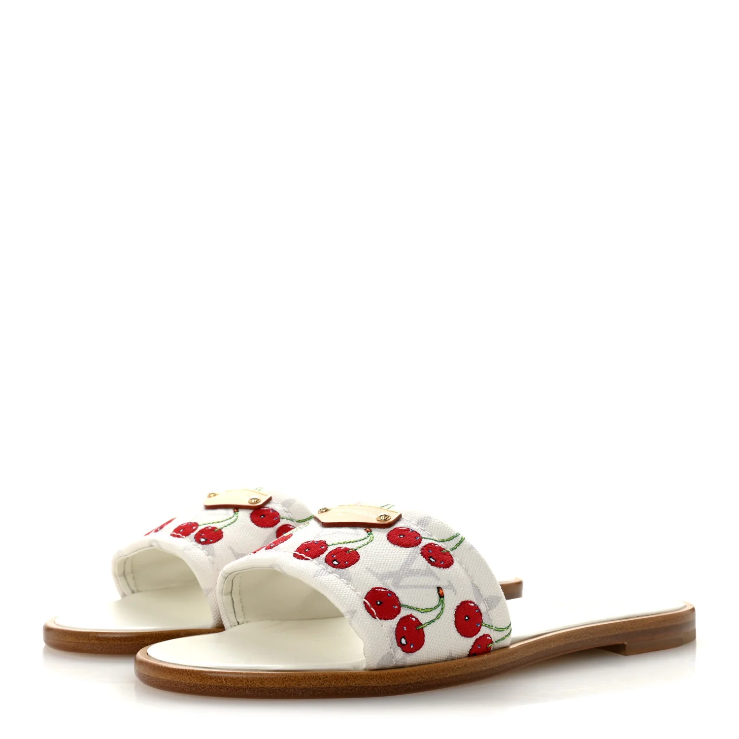 LV x TM Raffia Monogram Cerises Lily Flat Mule 36.5 White - Image 4