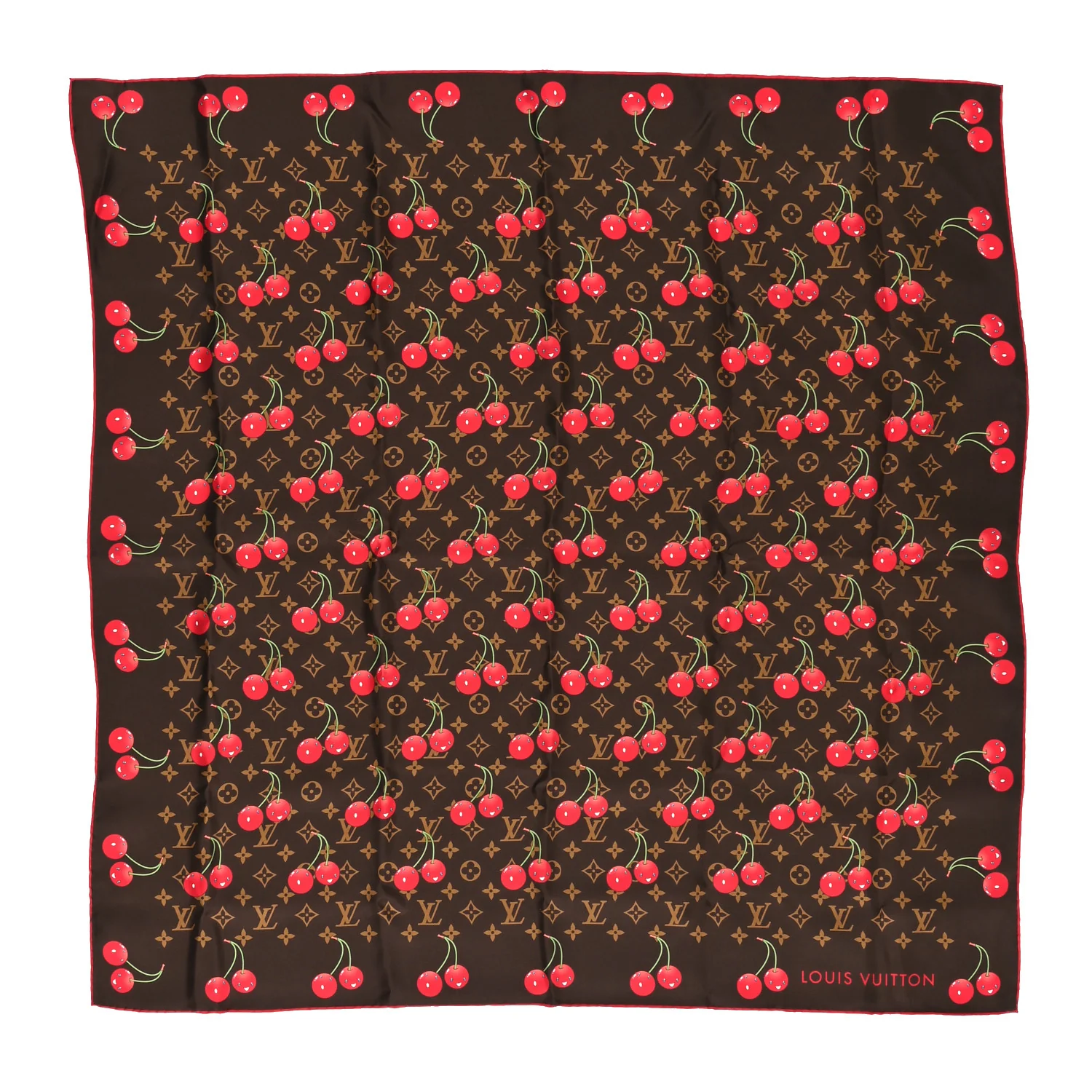 LV X TM Silk Monogram Cerises Square Scarf 90 Brown