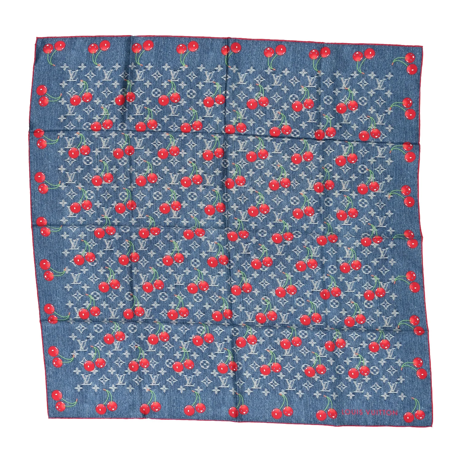 LV X TM Silk Monogram Cerises Square Scarf 90 Denim Blue