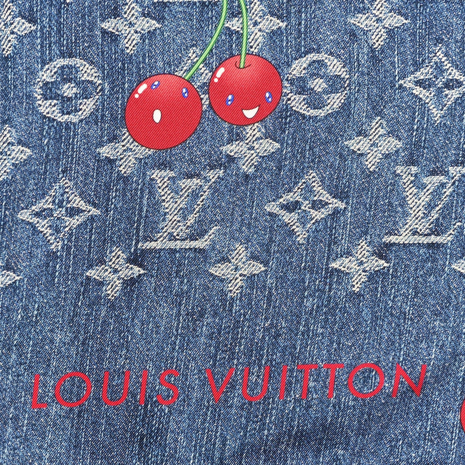 LV X TM Silk Monogram Cerises Square Scarf 90 Denim Blue - Image 3