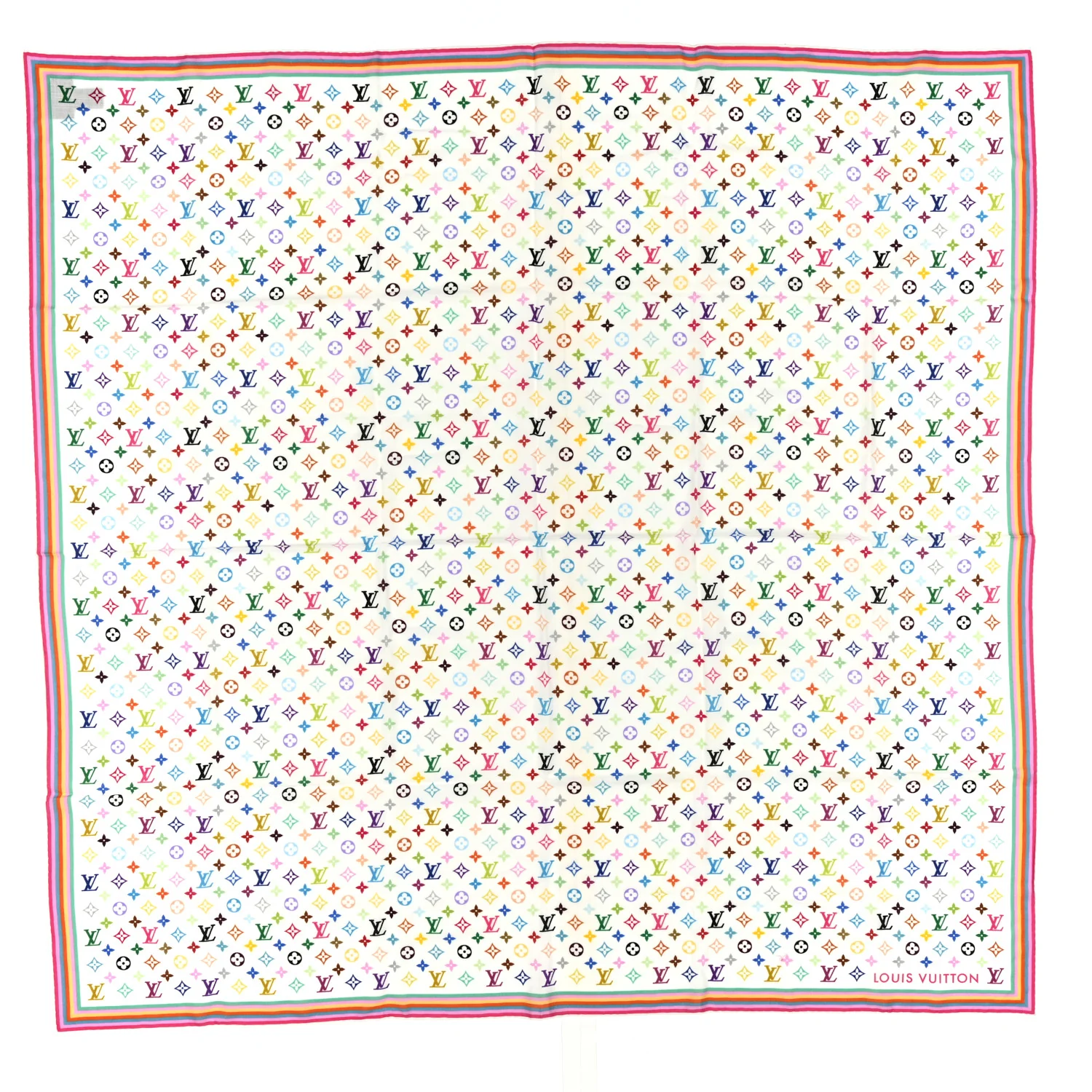 LV X TM Silk Wool Monogram Multicolor Square Scarf 90 White