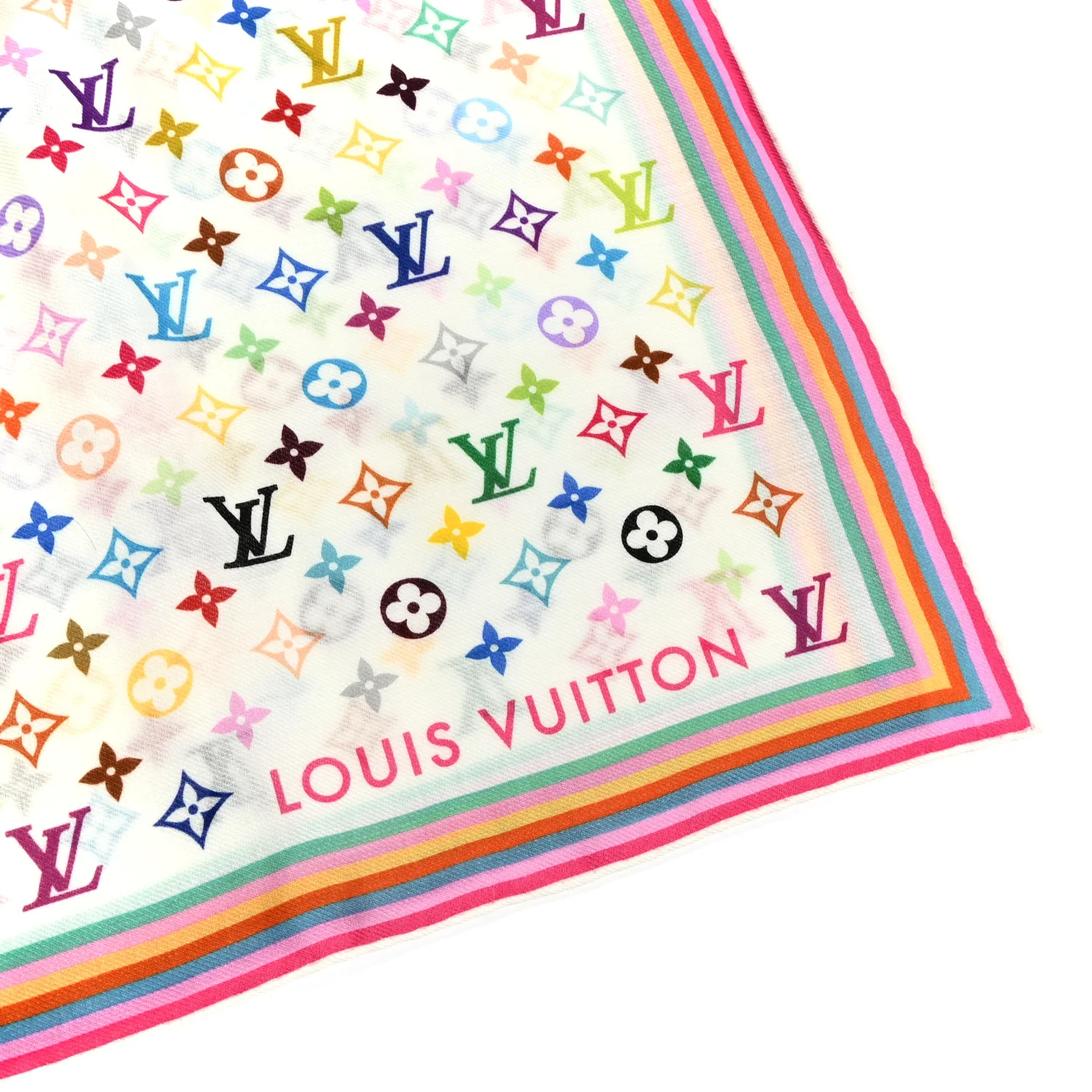 LV X TM Silk Wool Monogram Multicolor Square Scarf 90 White - Image 4