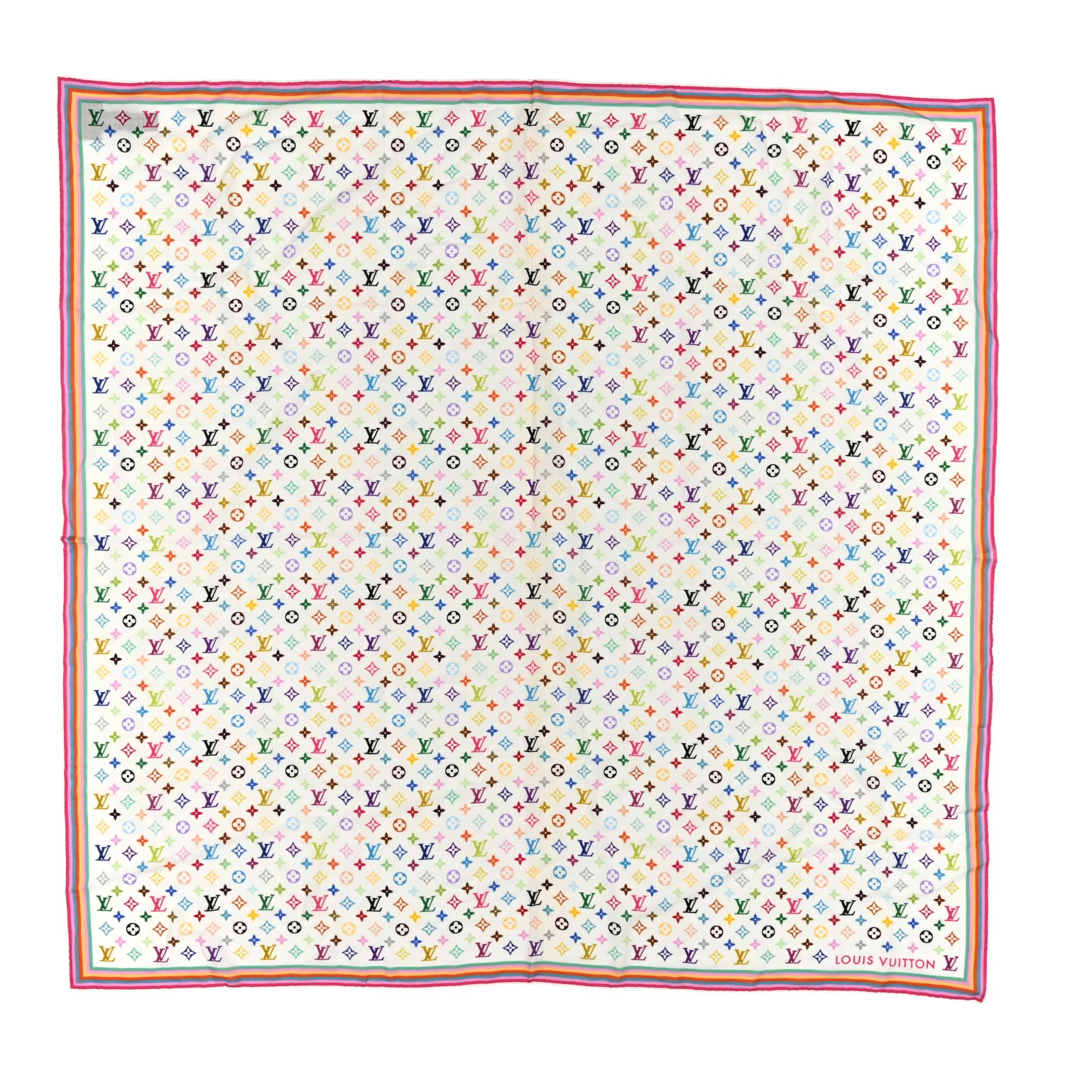 LV X TM Wool Silk Monogram Multicolor Shawl White