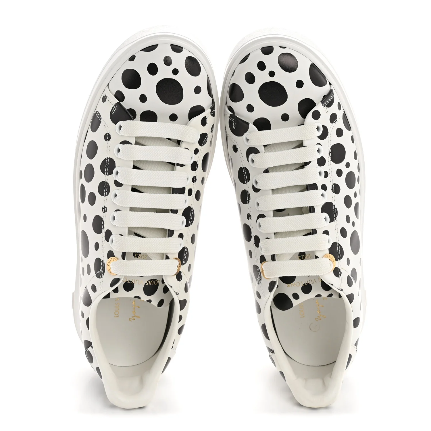 LV X YK Calfskin Printed Infinity Dots Time Out Sneakers 38 White - Image 2