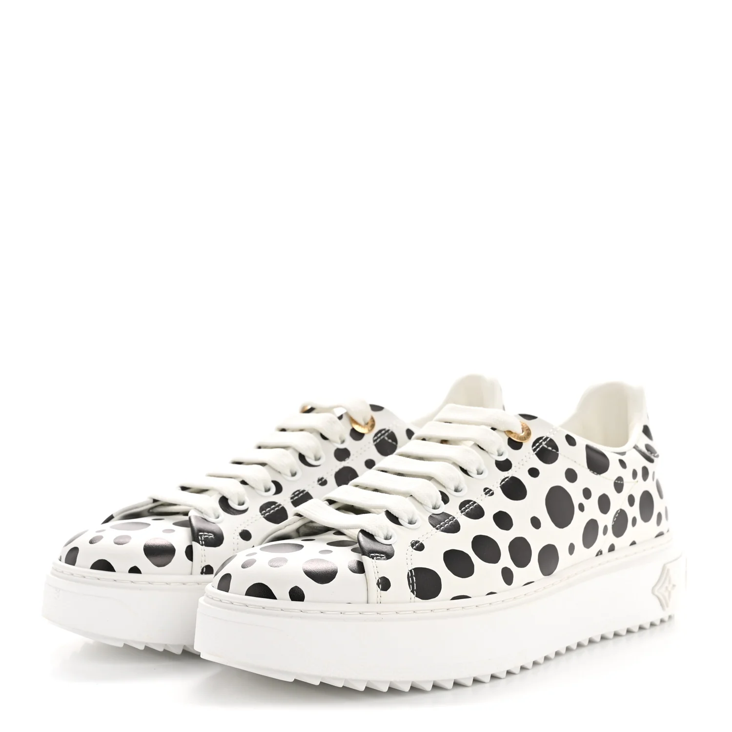 LV X YK Calfskin Printed Infinity Dots Time Out Sneakers 38 White - Image 4