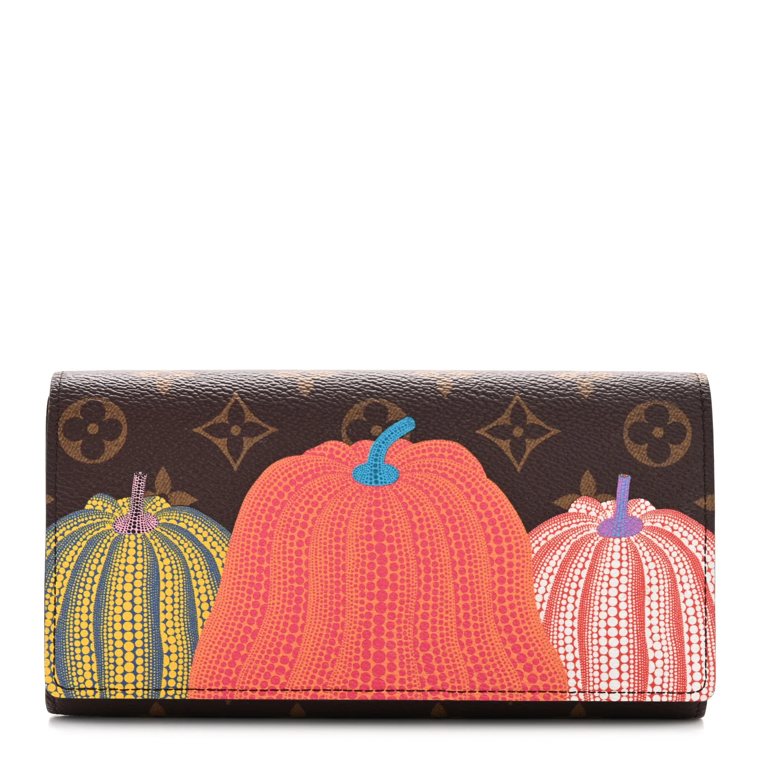 LV X YK Monogram Kusama Pumpkin Sarah Wallet