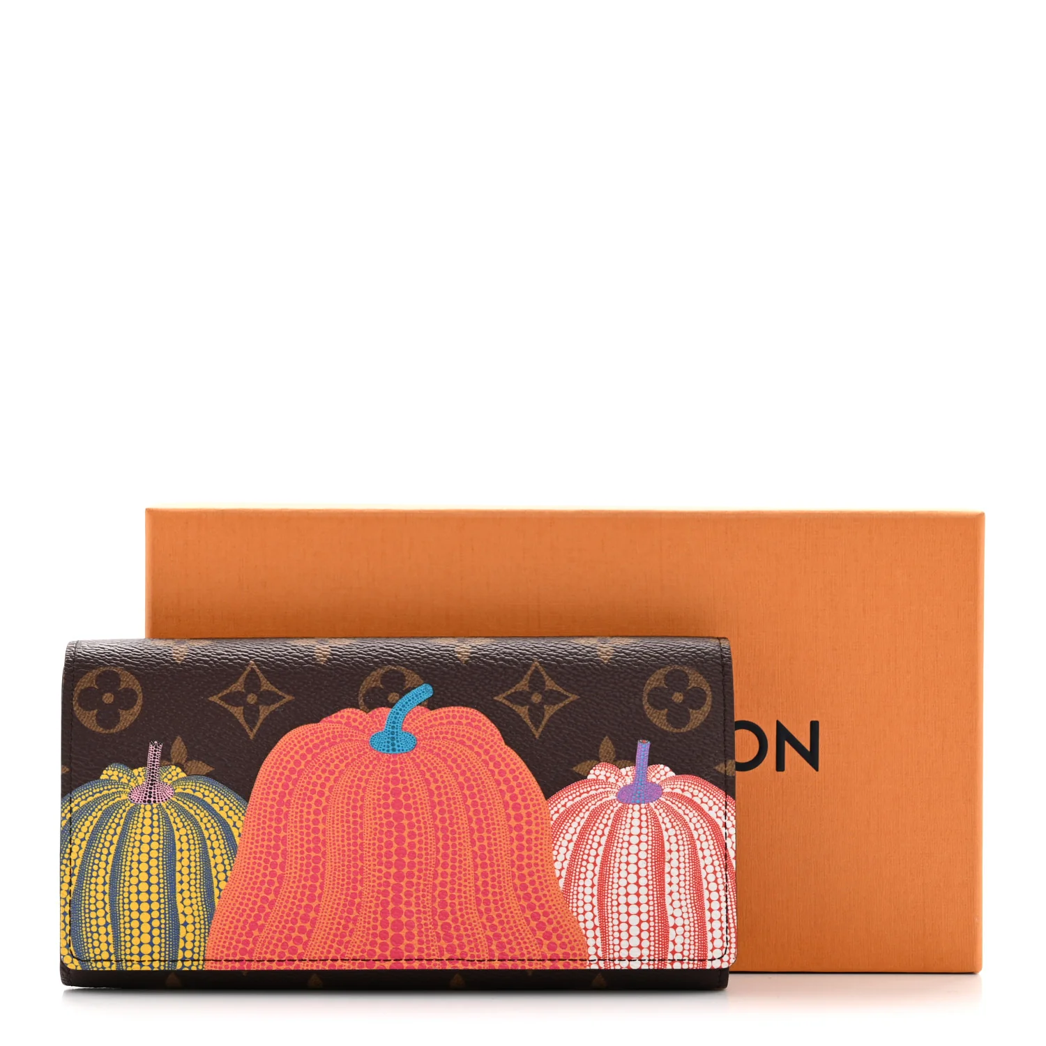 LV X YK Monogram Kusama Pumpkin Sarah Wallet - Image 10