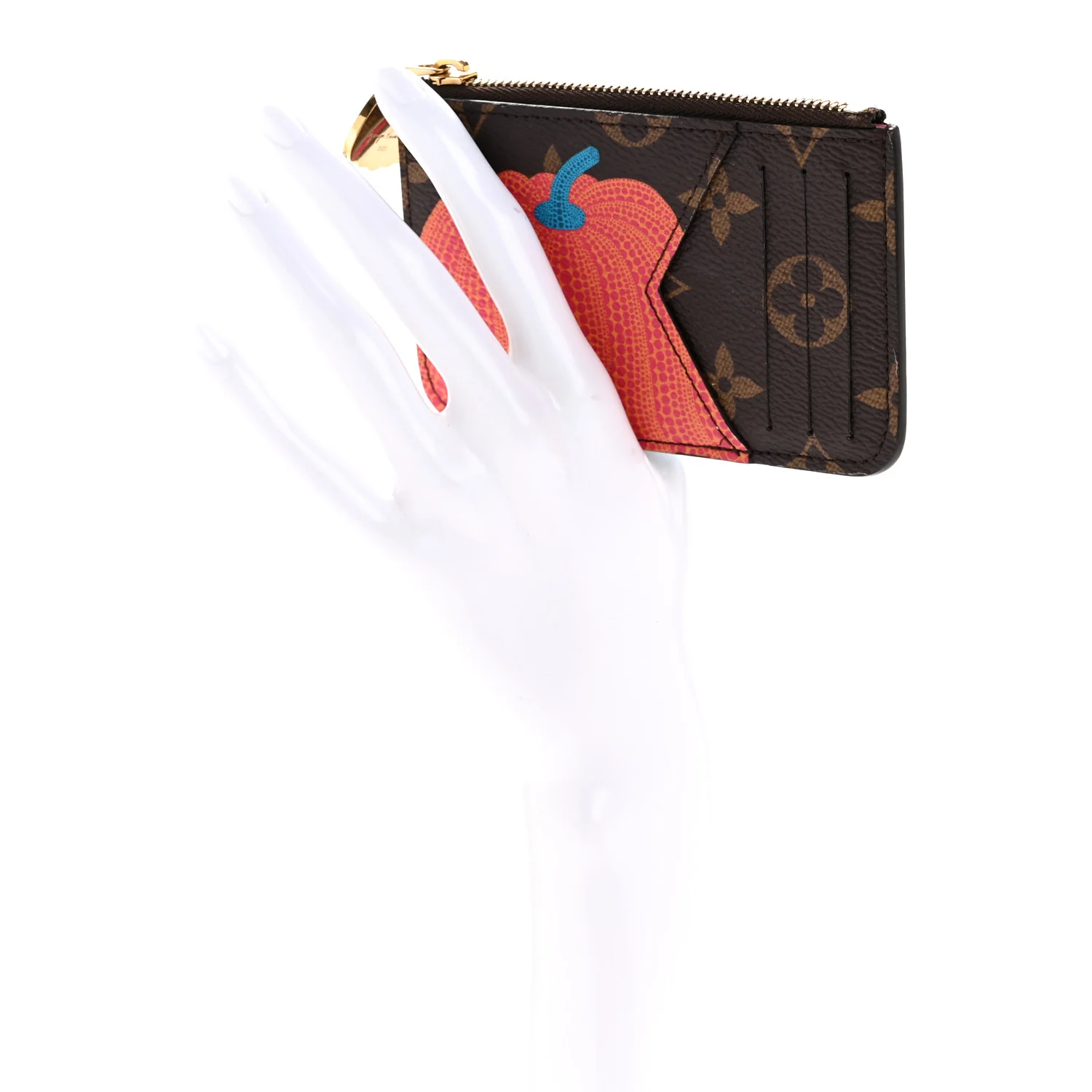 LV X YK Monogram Kusama Pumpkin Zipped Romy Card Holder - Image 2